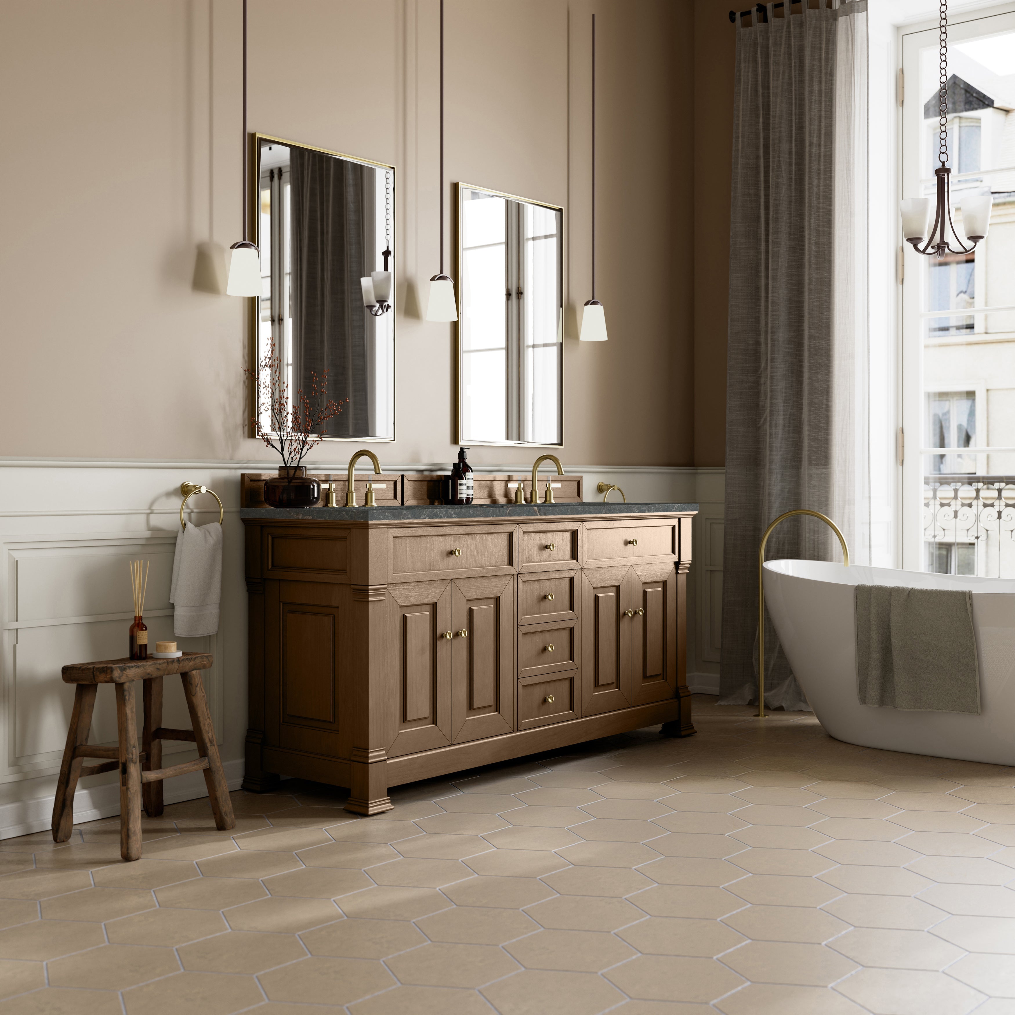 Pecan / Parisien Bleu - 3 Faucet Holes