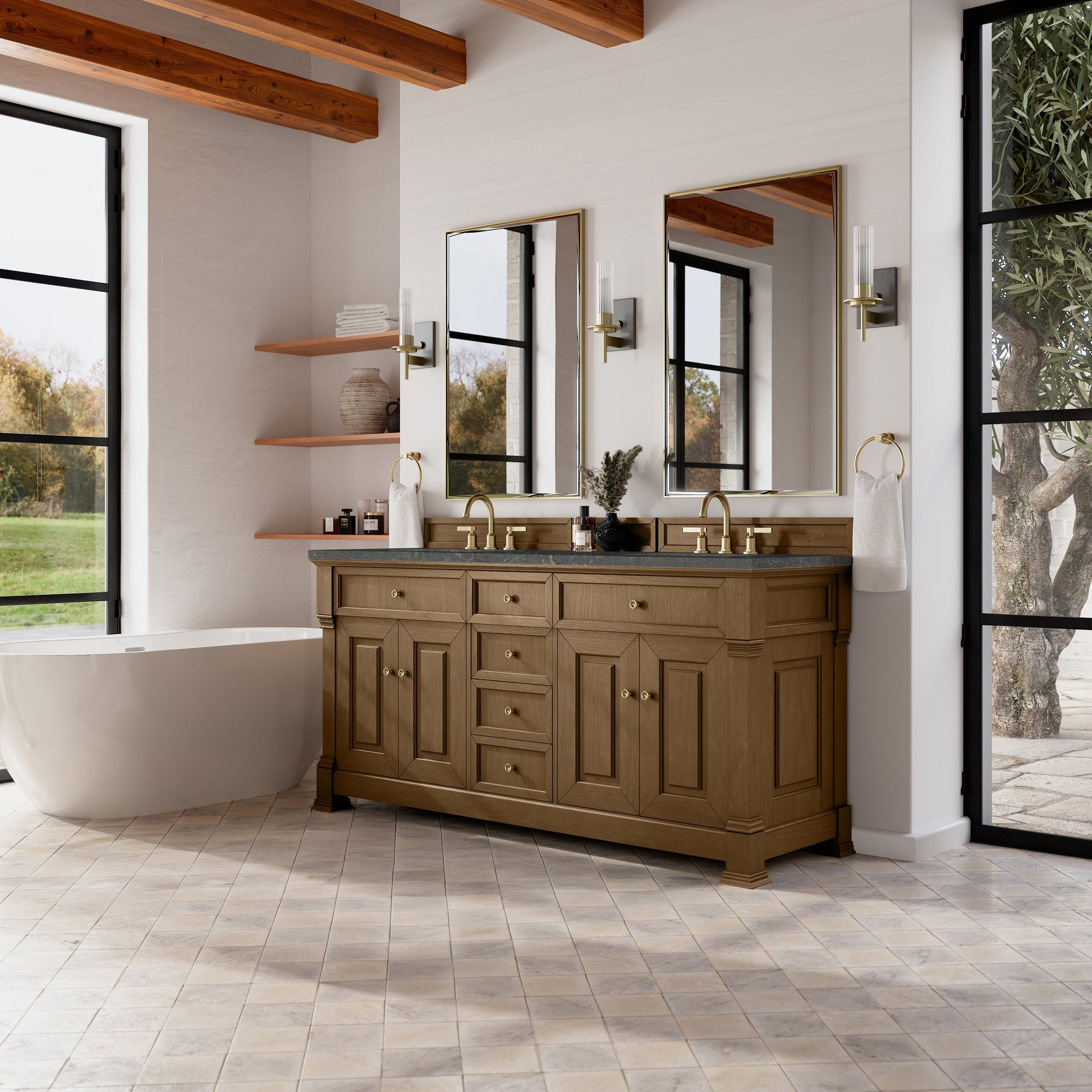 Honey Oak / Parisien Bleu - 3 Faucet Holes