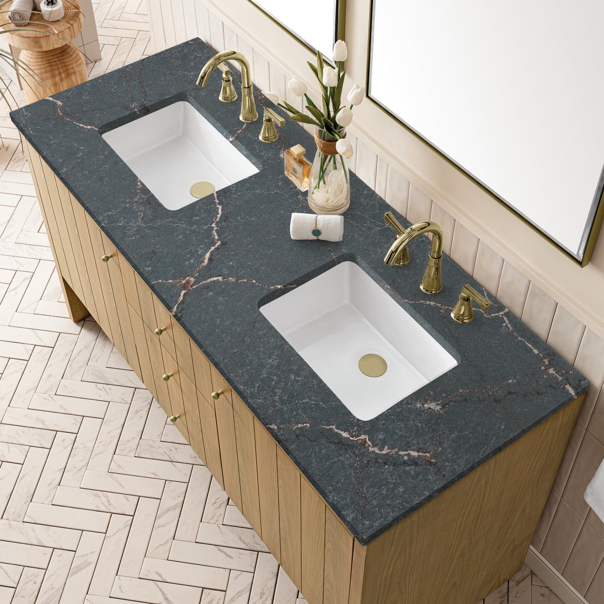 Light Natural Oak / Parisien Bleu - 3 Faucet Holes
