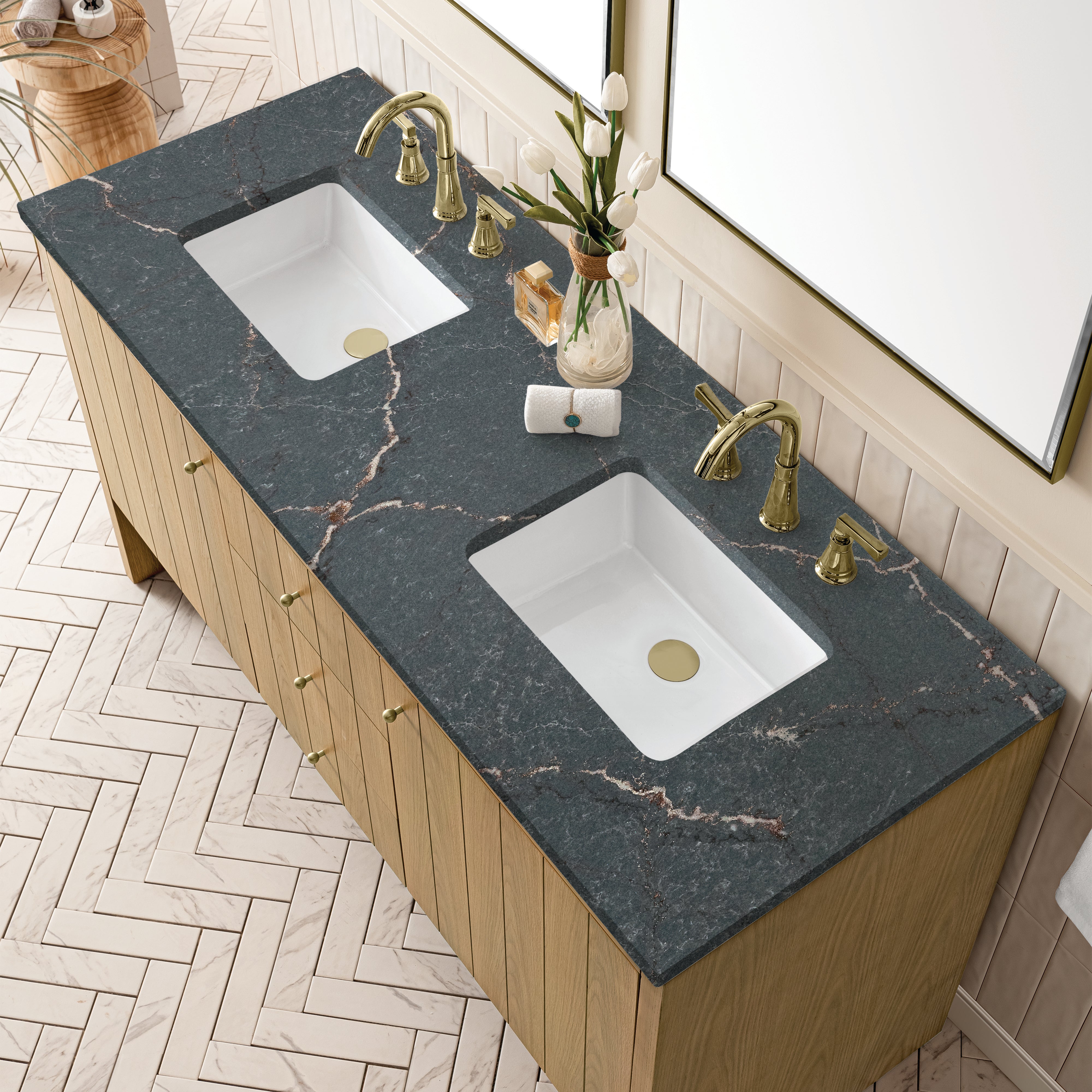 Light Natural Oak / Parisien Bleu - 3 Faucet Holes