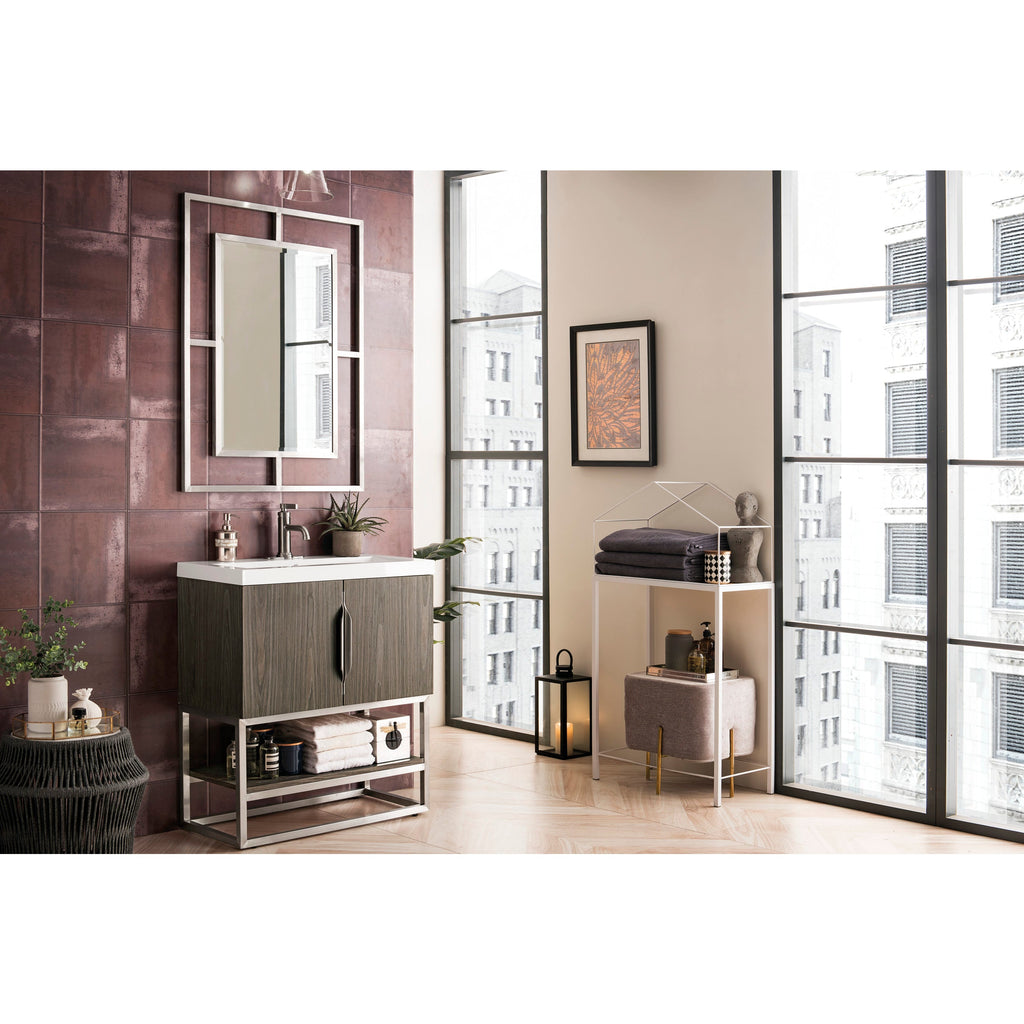 Ash Gray / Brushed Nickel / Glossy White - 1 Faucet Hole