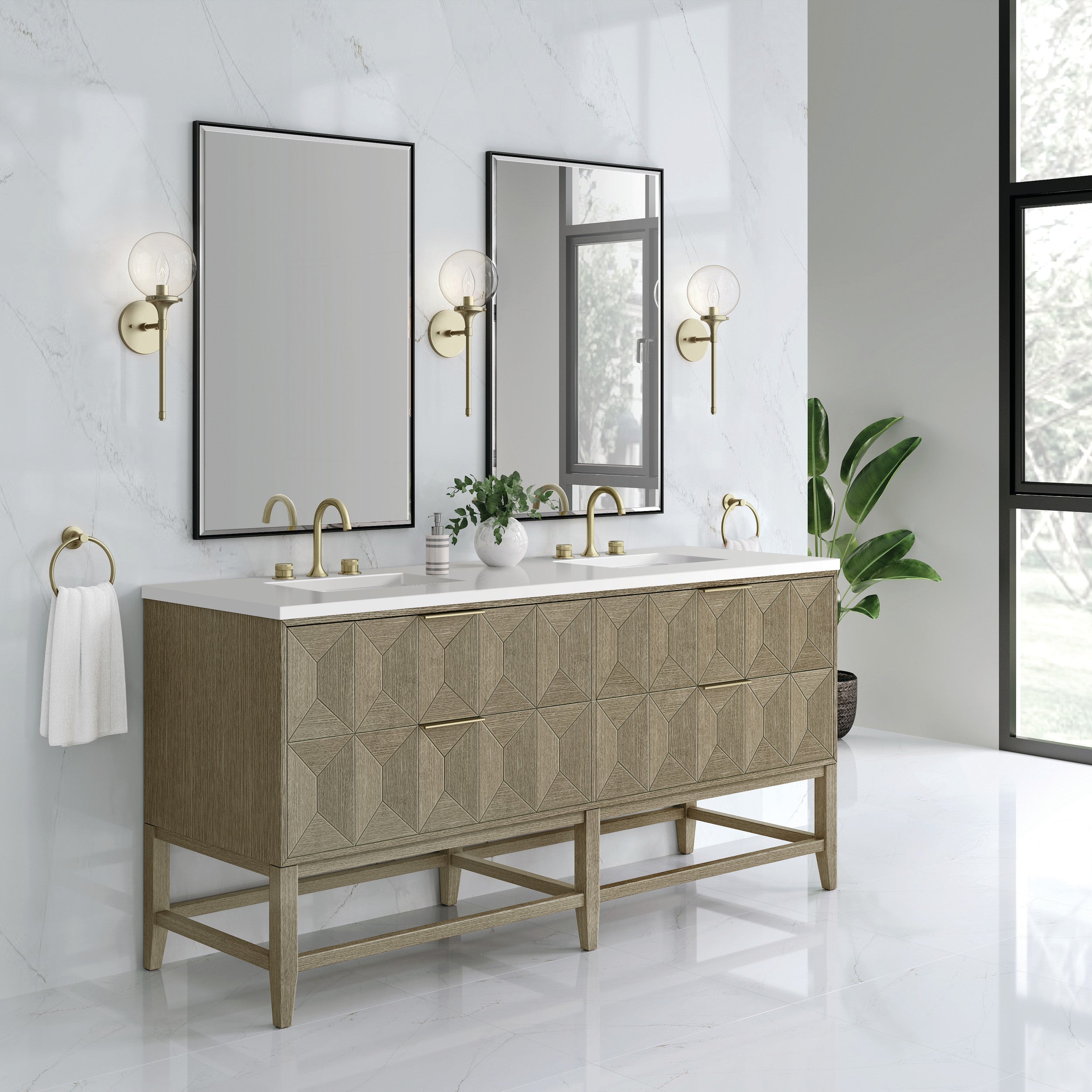 Pebble Oak / White Zeus - 3 Faucet Holes