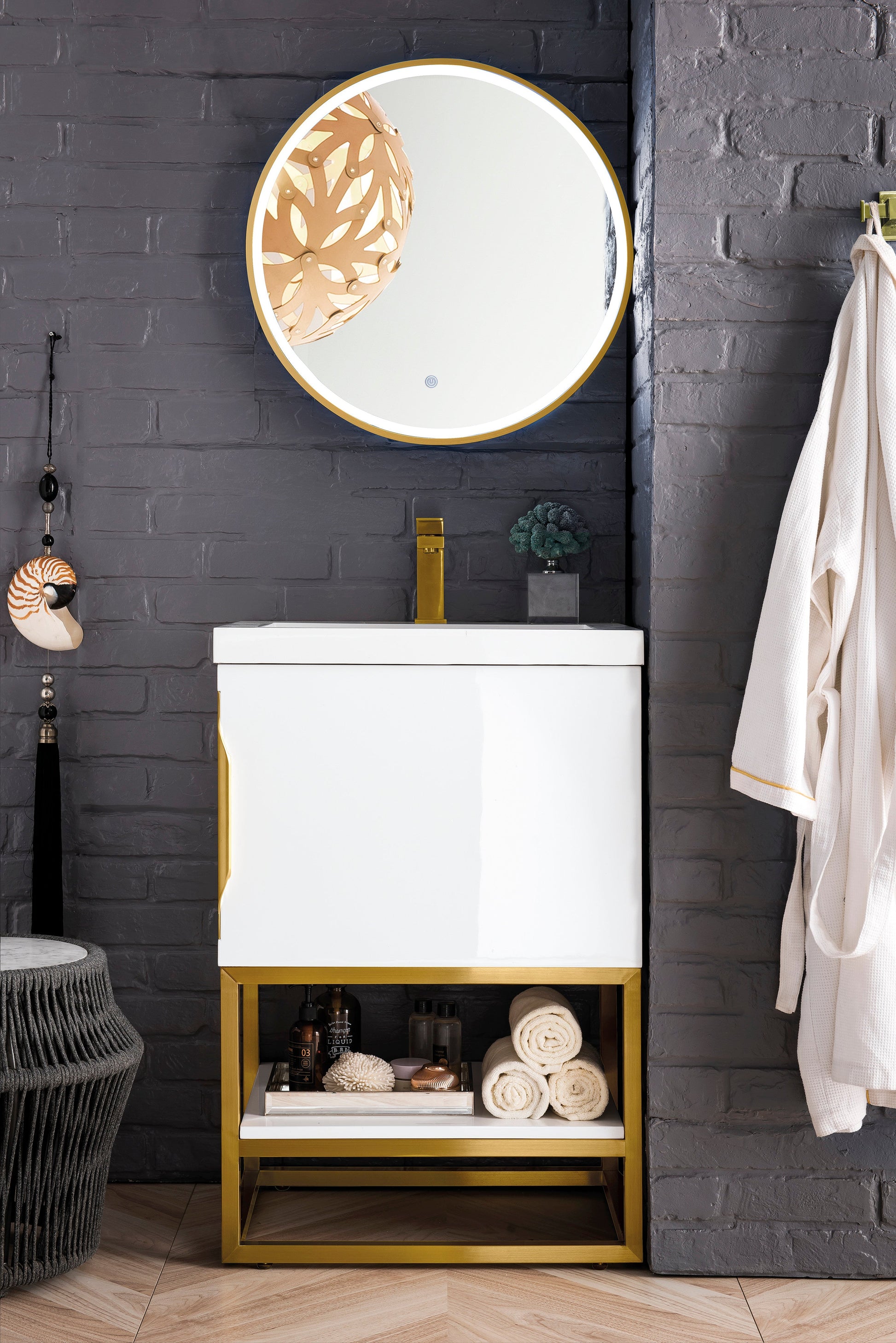 Glossy White / Radiant Gold / Glossy White - 1 Faucet Hole