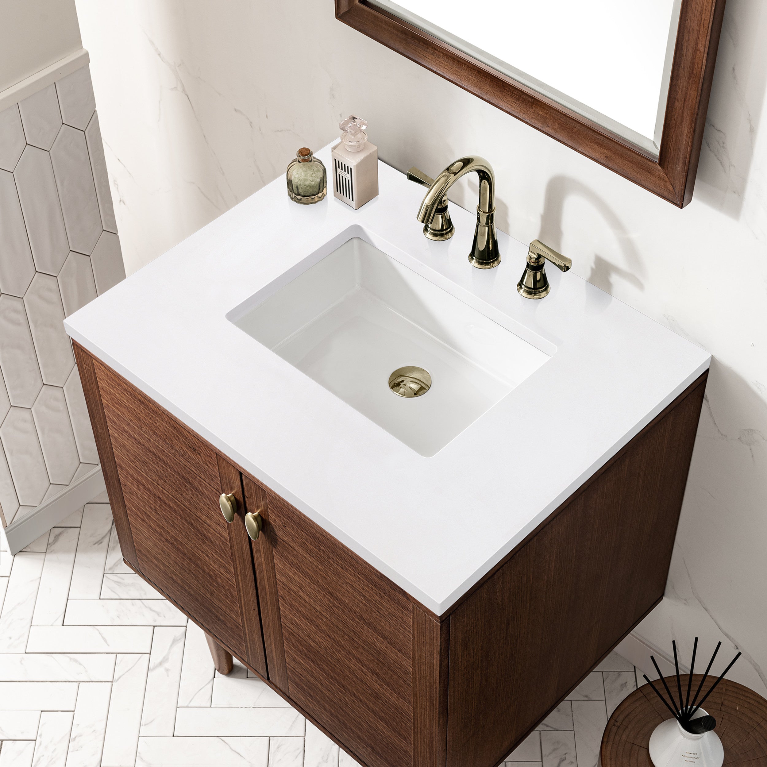 Mid-Century Walnut / White Zeus - 3 Faucet Holes