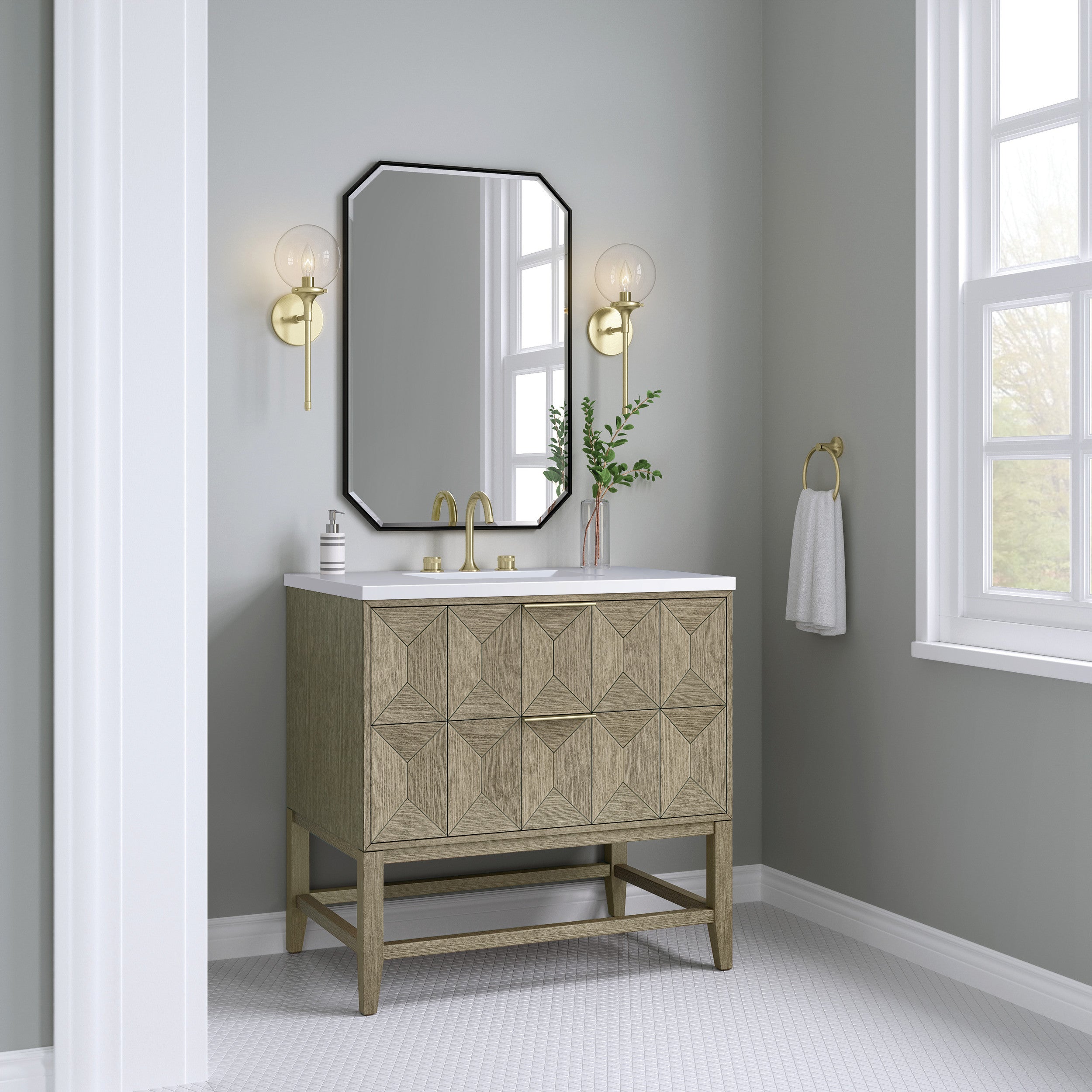 Pebble Oak / White Zeus - 3 Faucet Holes