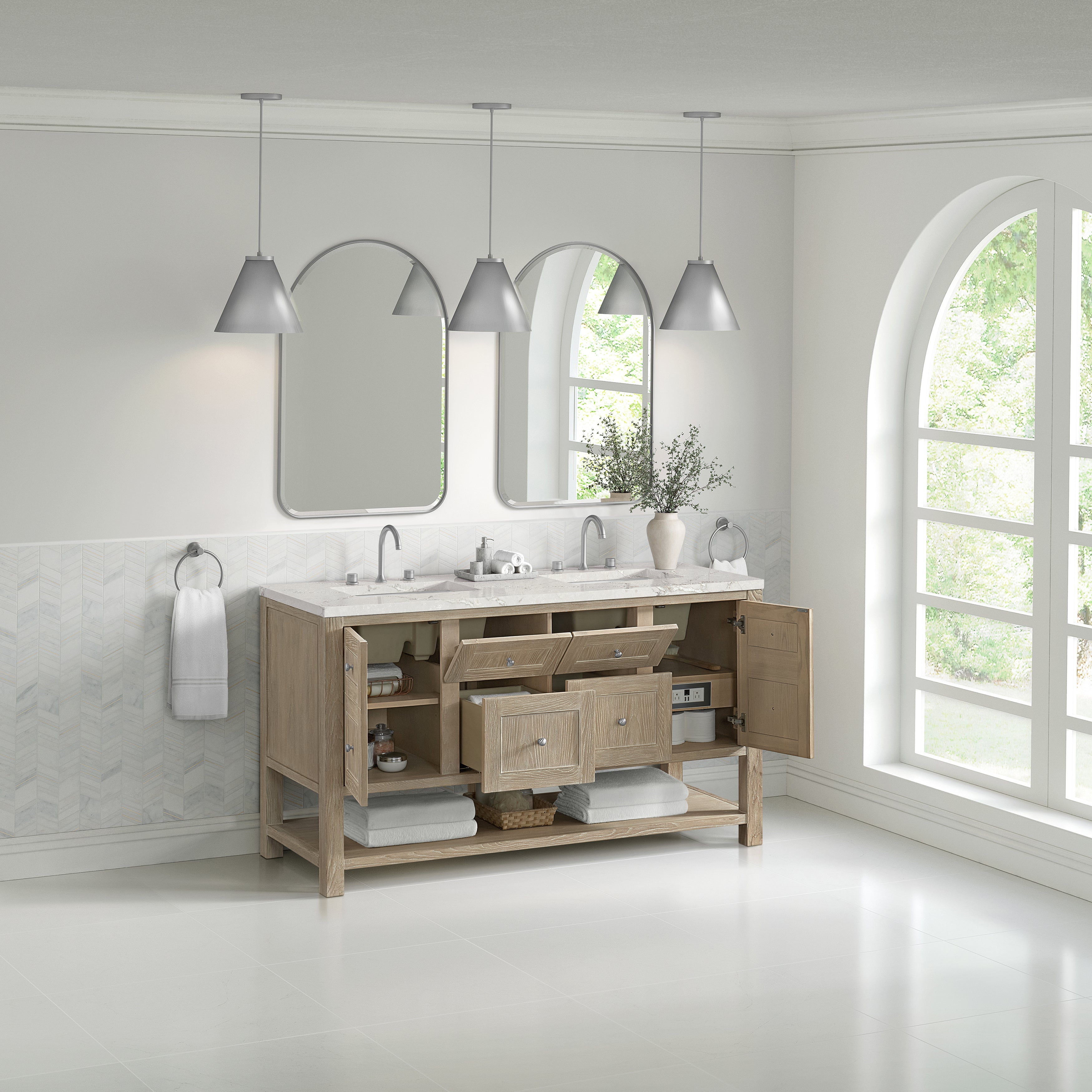 Whitewashed Oak / Victorian Silver - 3 Faucet Holes