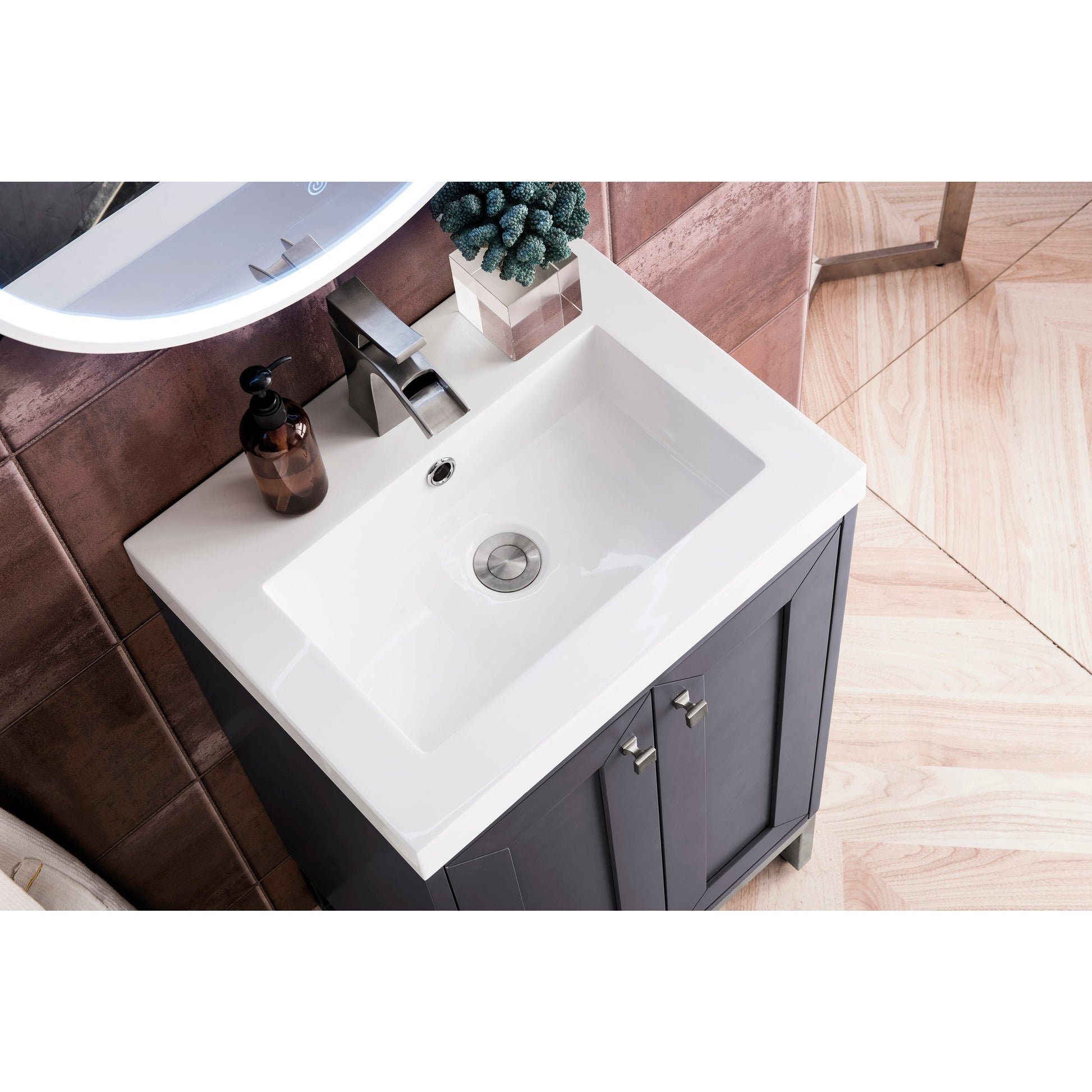 Mineral Gray / White Glossy / Brushed Nickel - 1 Faucet Hole