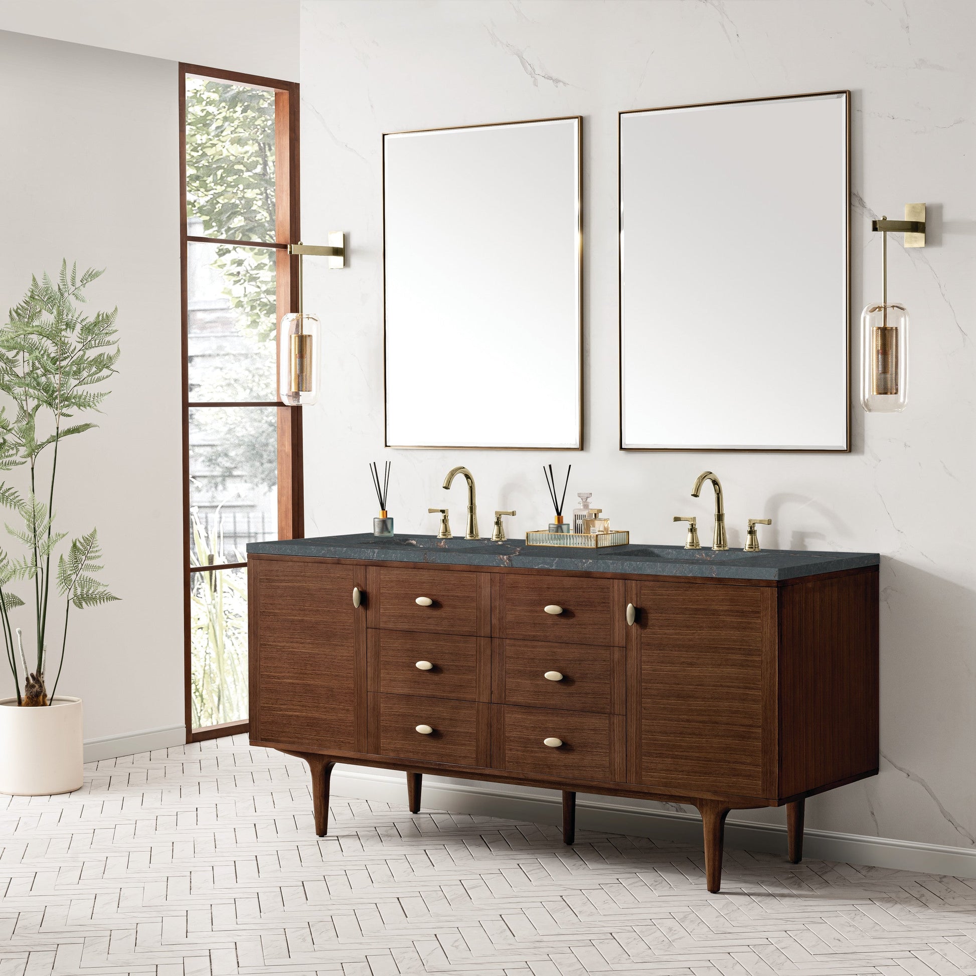 Mid-Century Walnut / Parisien Bleu - 3 Faucet Holes
