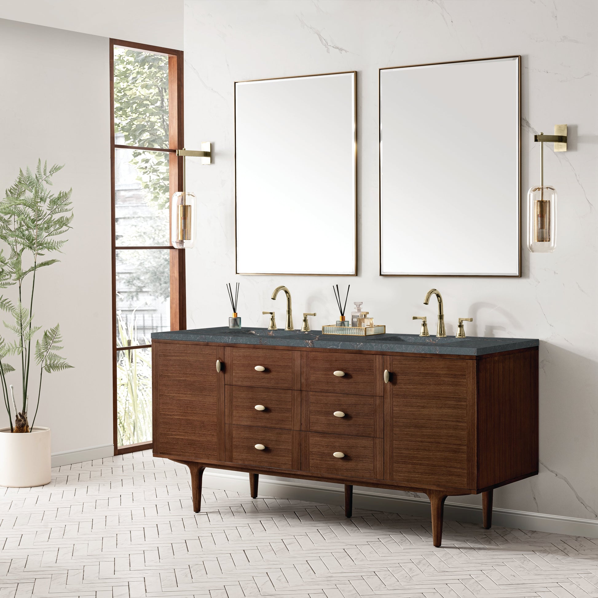 Mid-Century Walnut / Parisien Bleu - 3 Faucet Holes