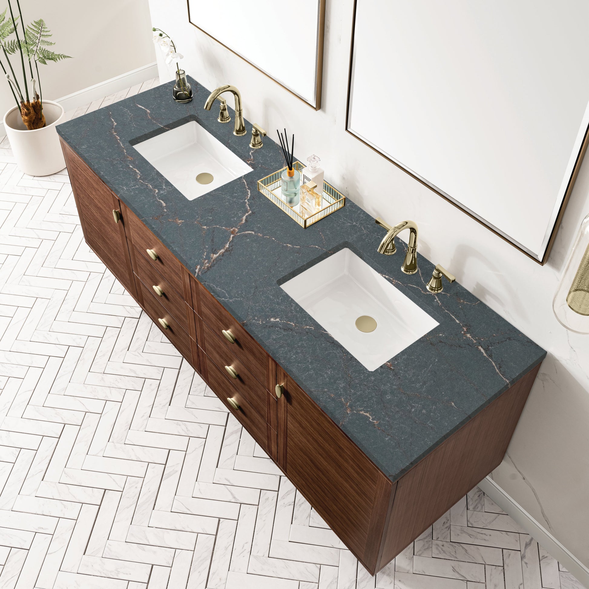 Mid-Century Walnut / Parisien Bleu - 3 Faucet Holes