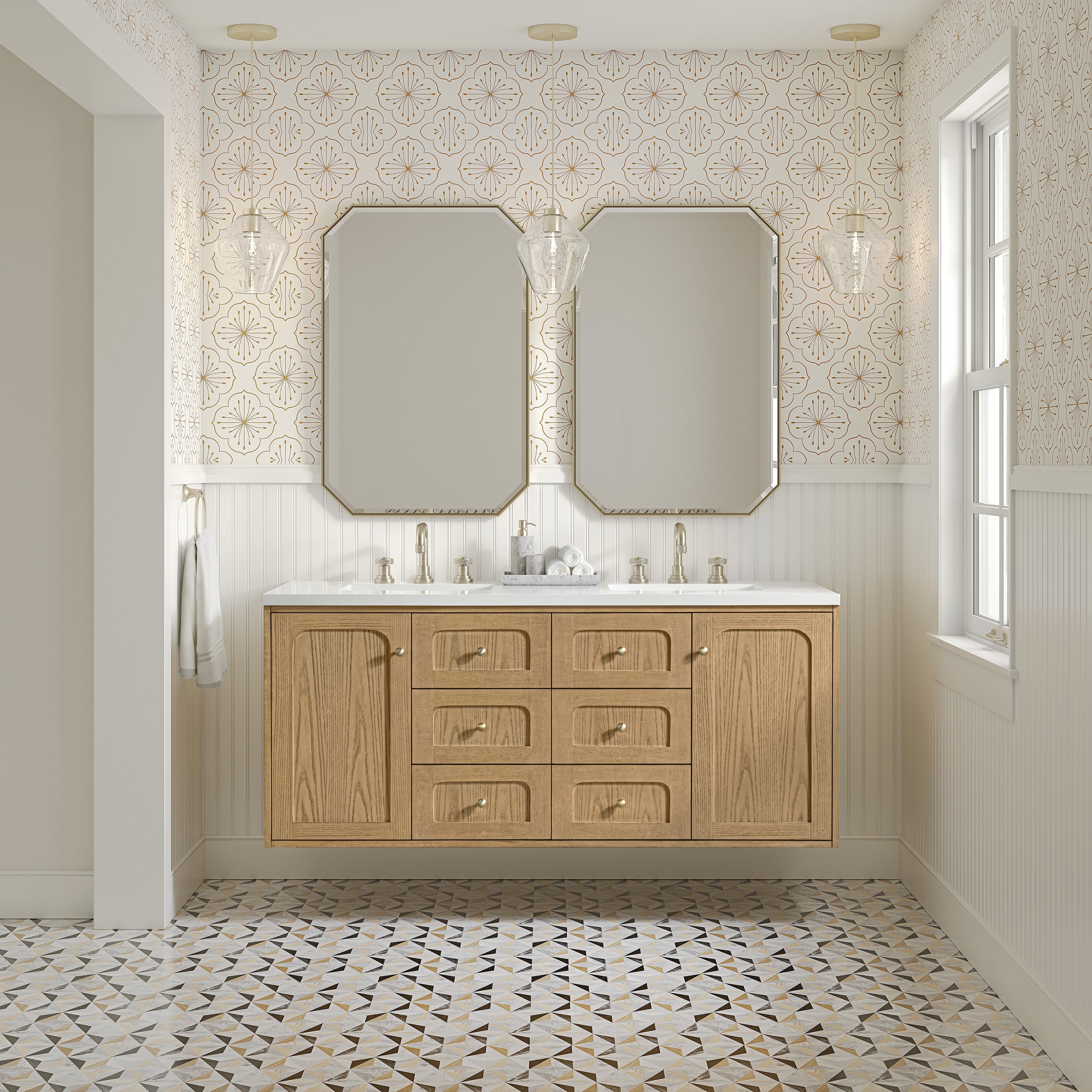 Light Natural Oak / White Zeus - 3 Faucet Holes
