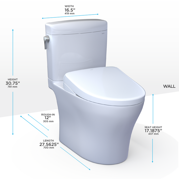 Toto Washlet+ Aquia IV Cube Two Piece Elongated Dual Flush 1.28 and 0.9 GPF Toilet with S7 Contemporary Bidet Seat