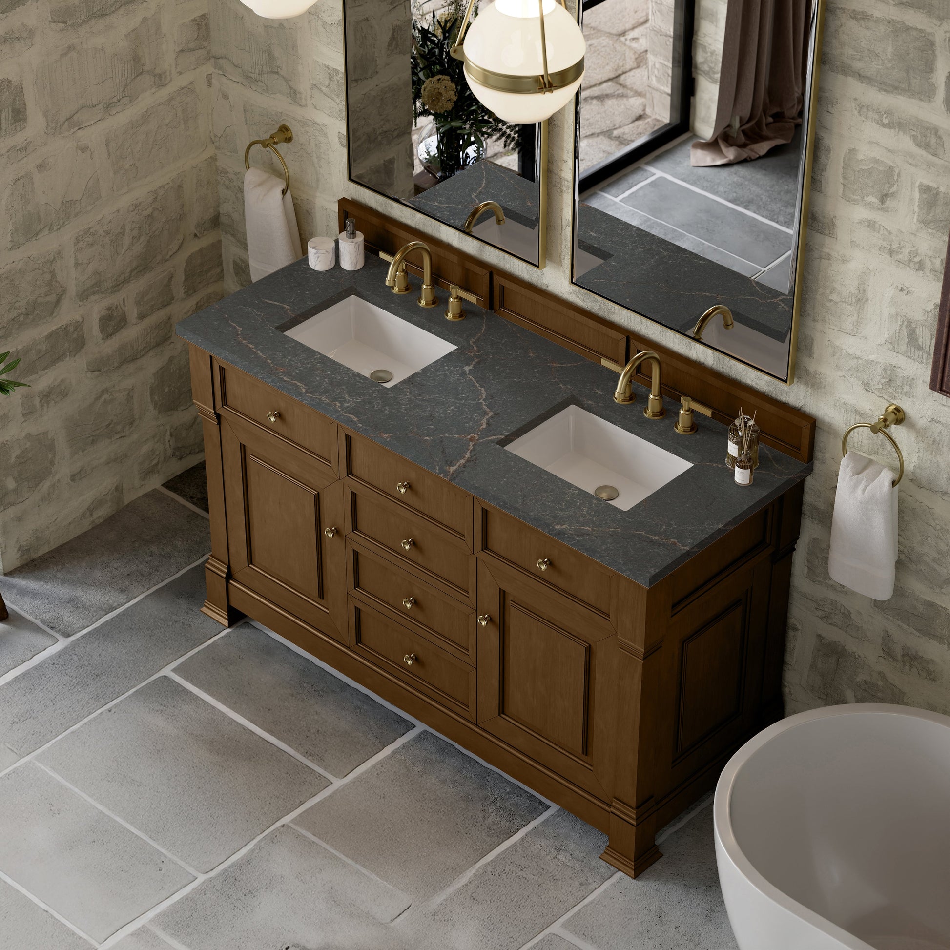 Honey Oak / Parisien Bleu - 3 Faucet Holes