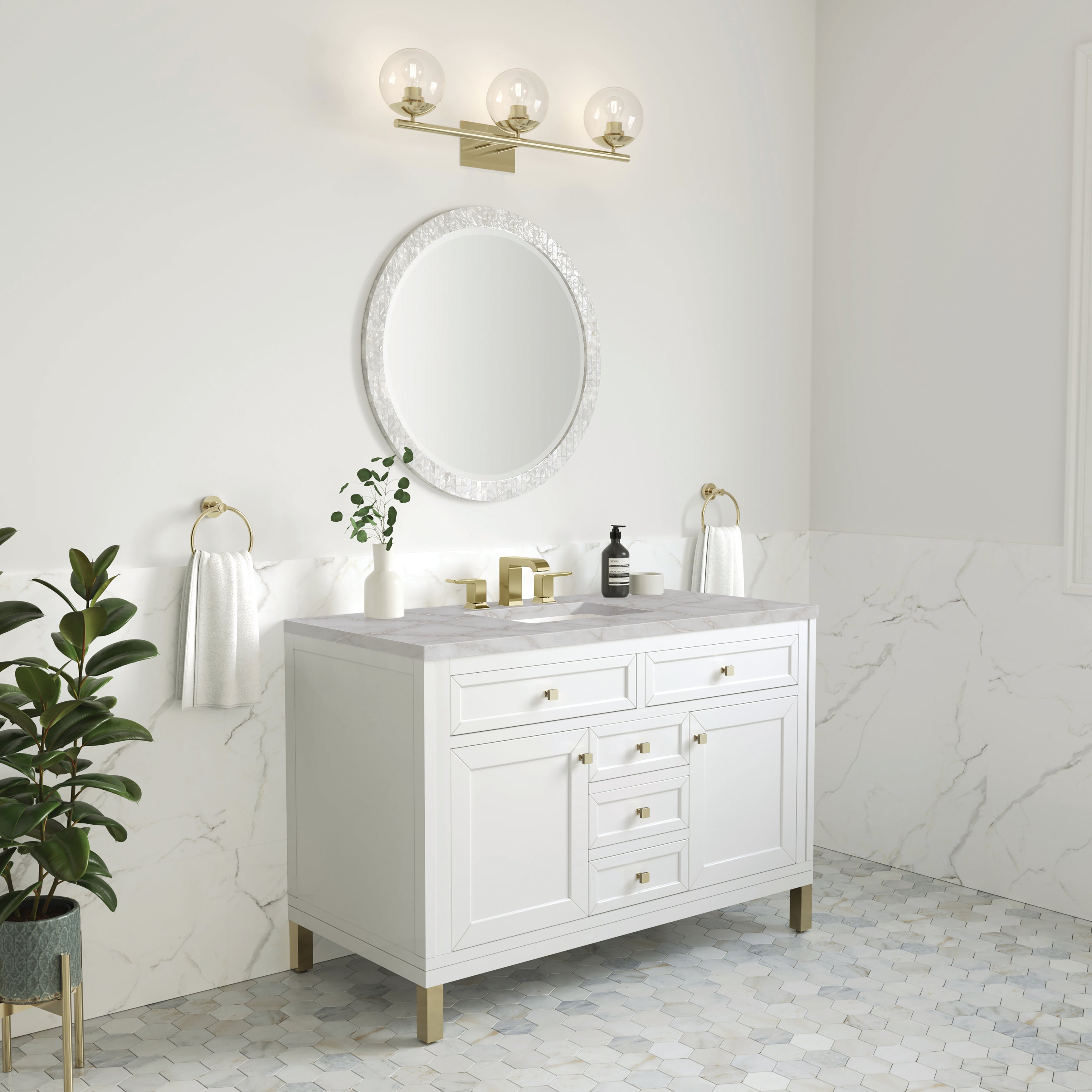 Glossy White / Victorian Silver - 3 Faucet Holes