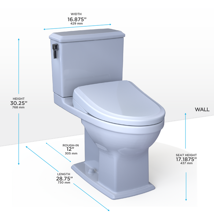 Toto Washlet+ Connelly Two Piece Elongated Dual Flush 1.28 and 0.9 GPF Toilet and Classic Washlet S7 Classic Bidet Seat
