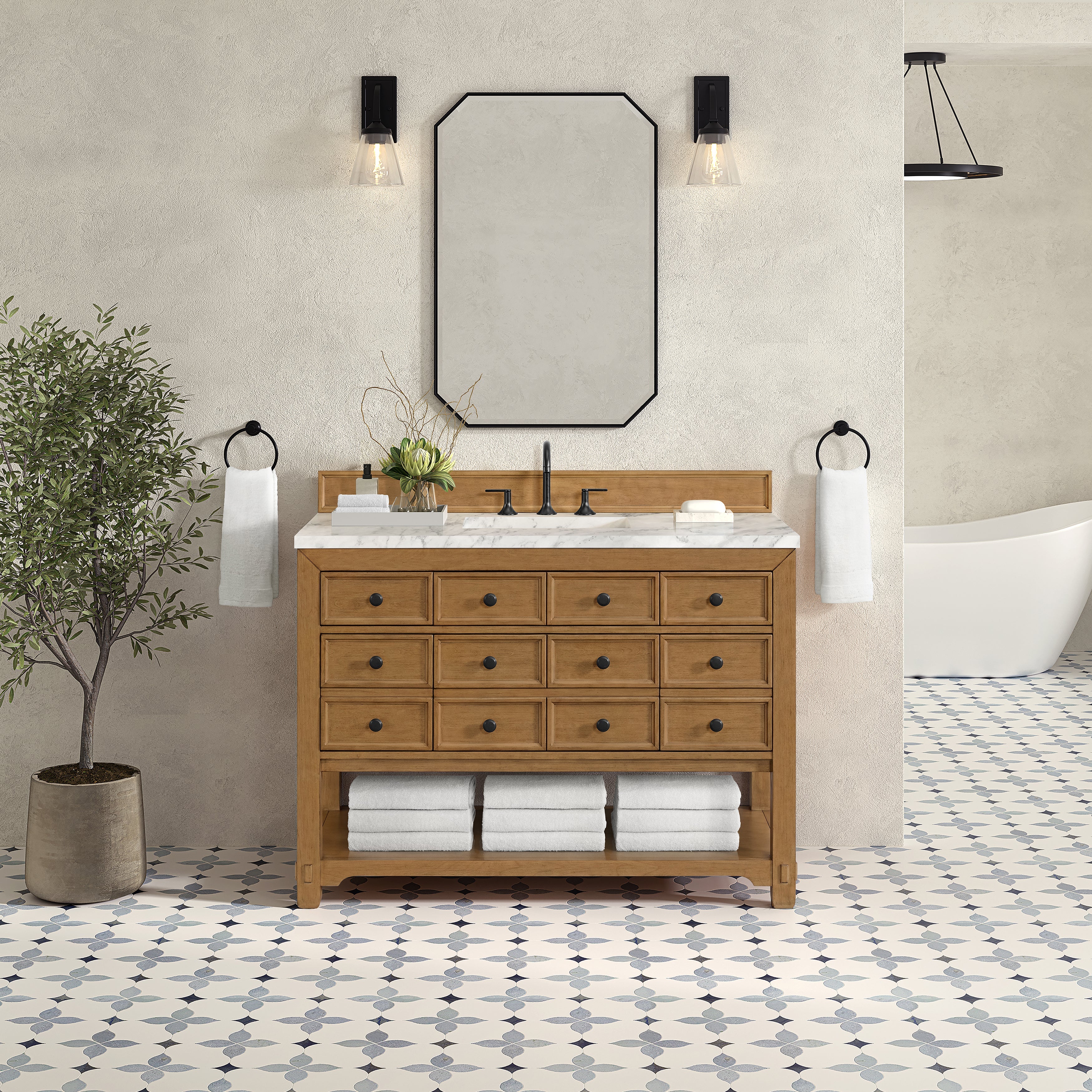Amber Birch / Carrara White - 3 Faucet Holes