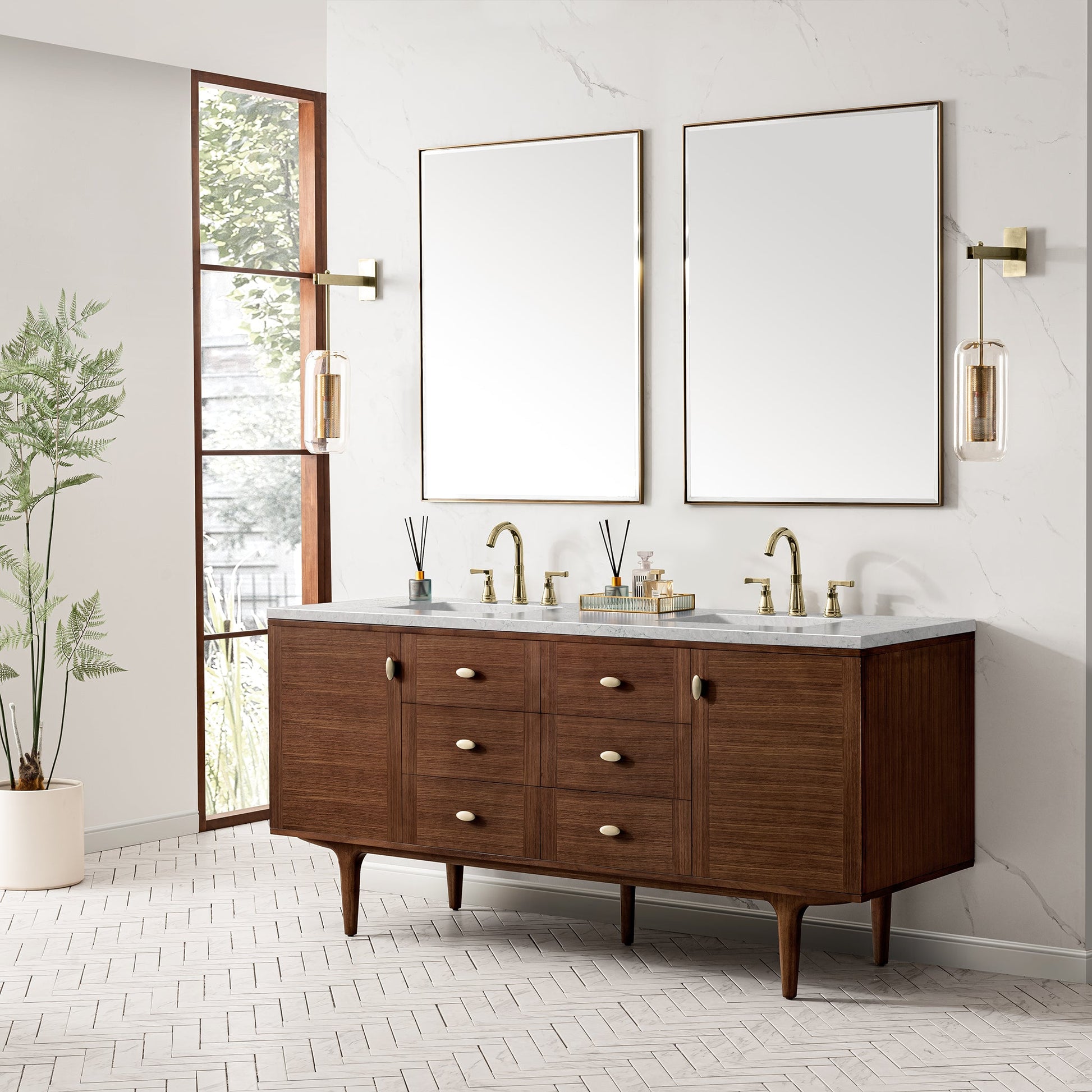 Mid-Century Walnut / Eternal Jasmine Pearl - 3 Faucet Holes