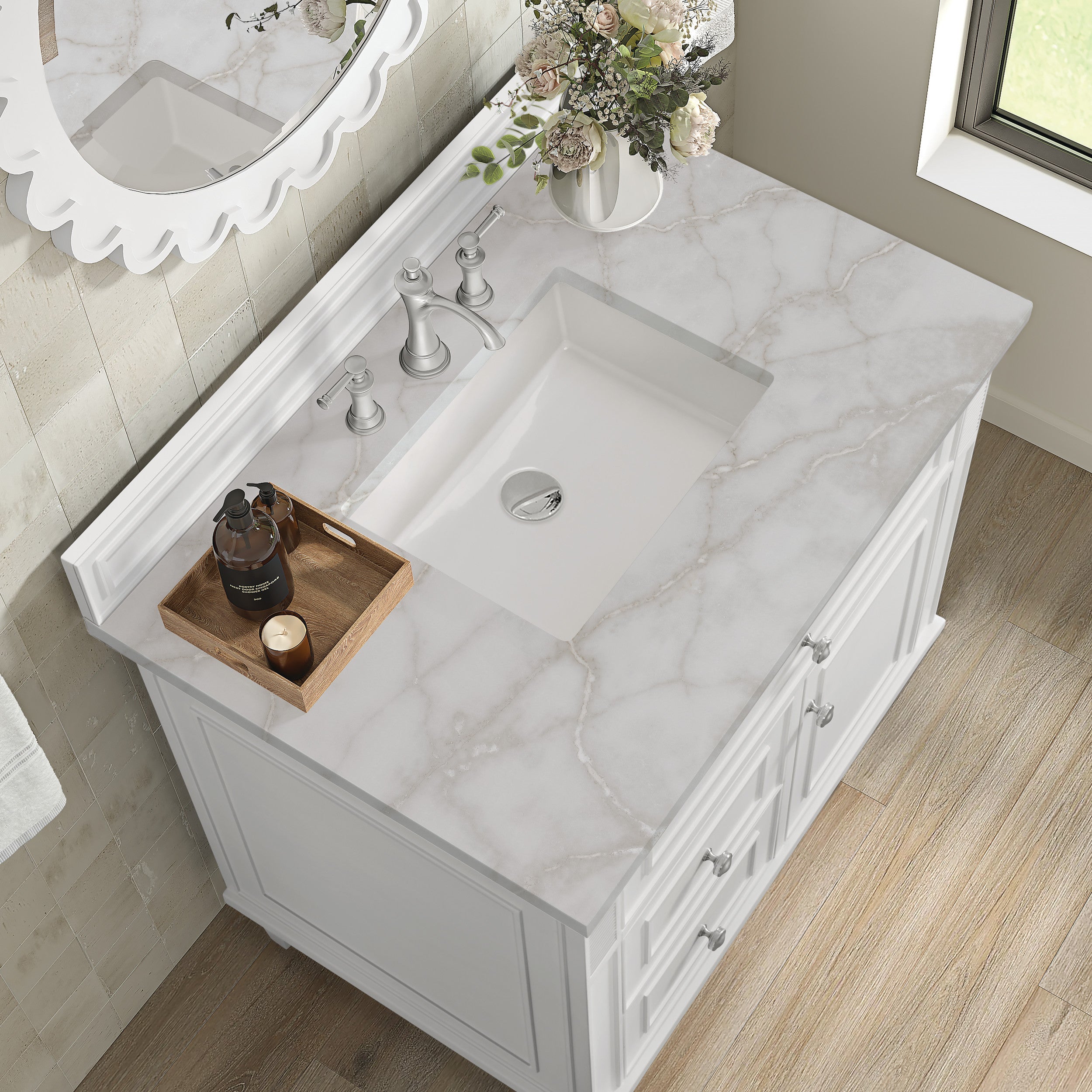 Bright White / Victorian Silver - 3 Faucet Holes