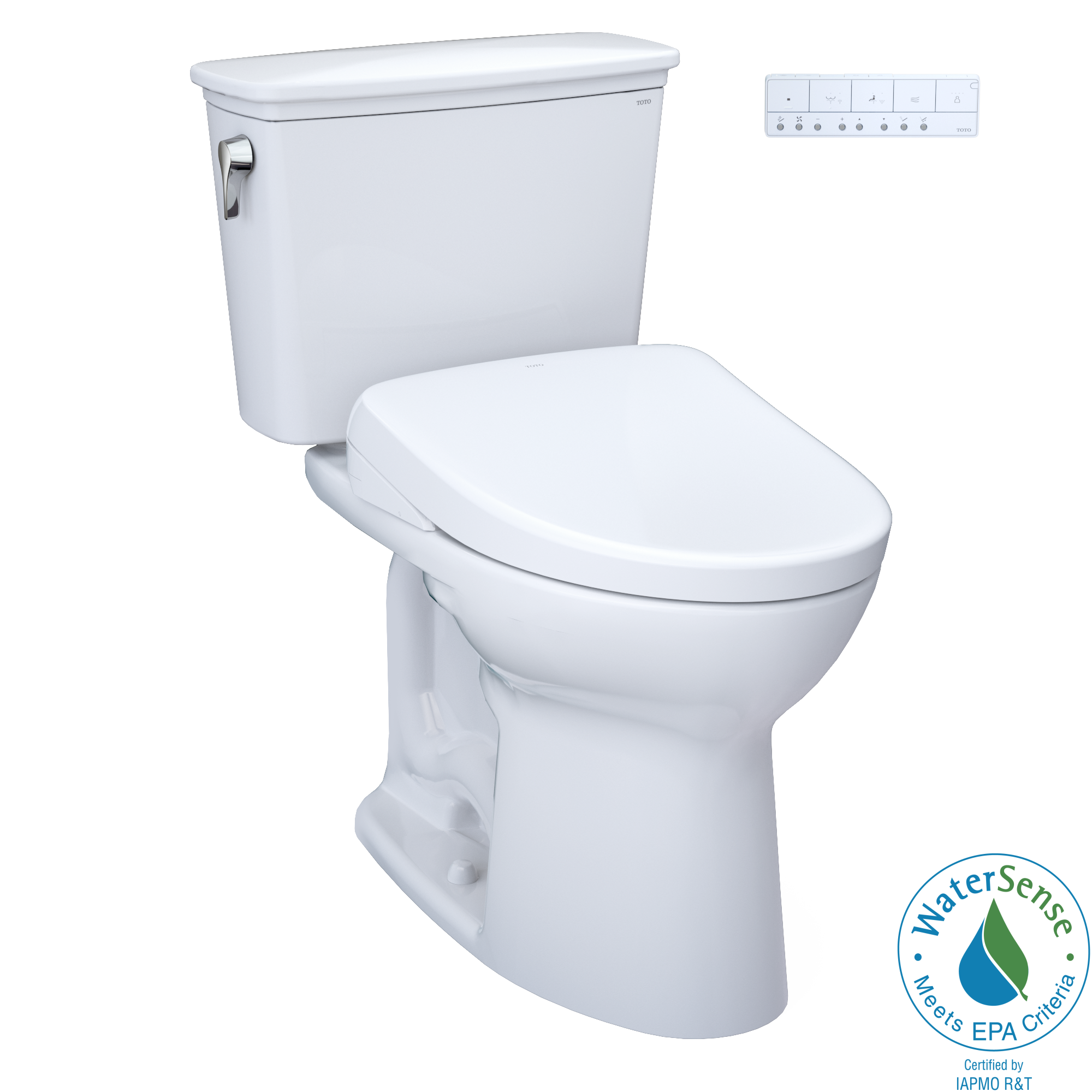 Toto Drake Transitional Washlet+ Two Piece Elongated 1.28 GPF Universal Height Tornado Flush Toilet and S7A Contemporary Bidet Seat with Auto Flush