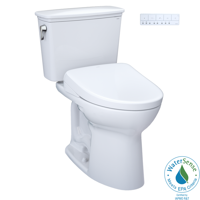 Toto Drake Transitional Washlet+ Two Piece Elongated 1.28 GPF Universal Height Tornado Flush Toilet and S7A Contemporary Bidet Seat with Auto Flush