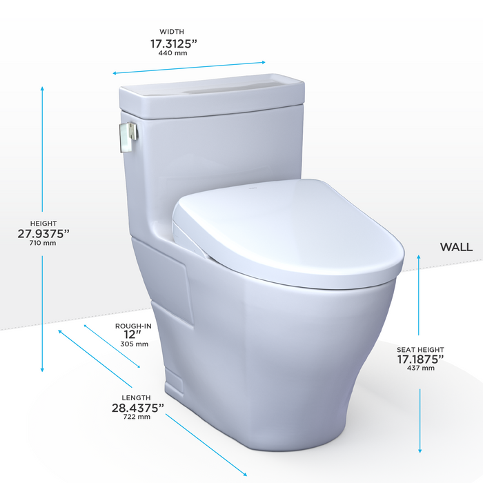 Toto Washlet+ Legato One Piece Elongated 1.28 GPF Toilet and Contemporary Washlet S7 Contemporary Bidet Seat