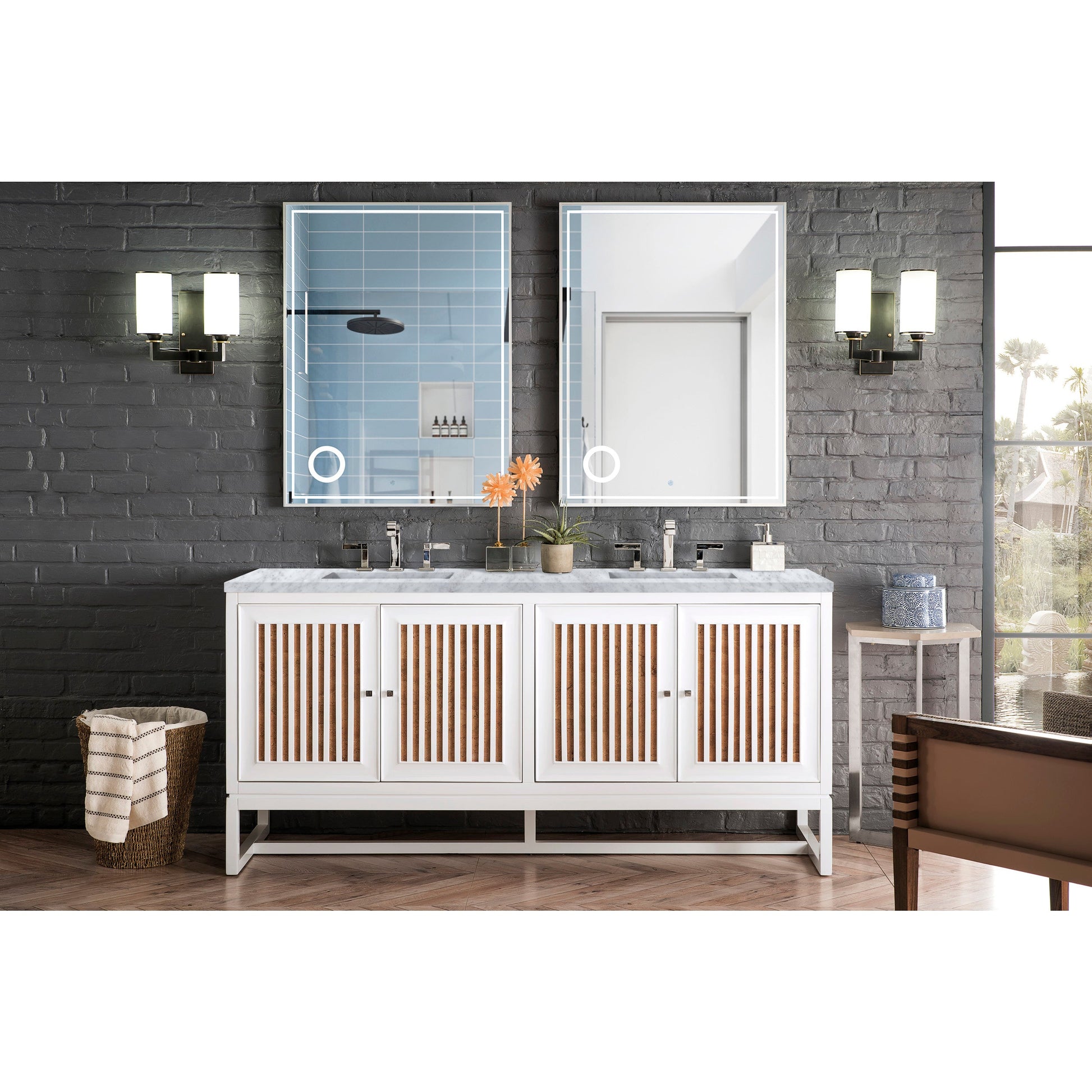 Glossy White / Carrara White - 3 Faucet Holes