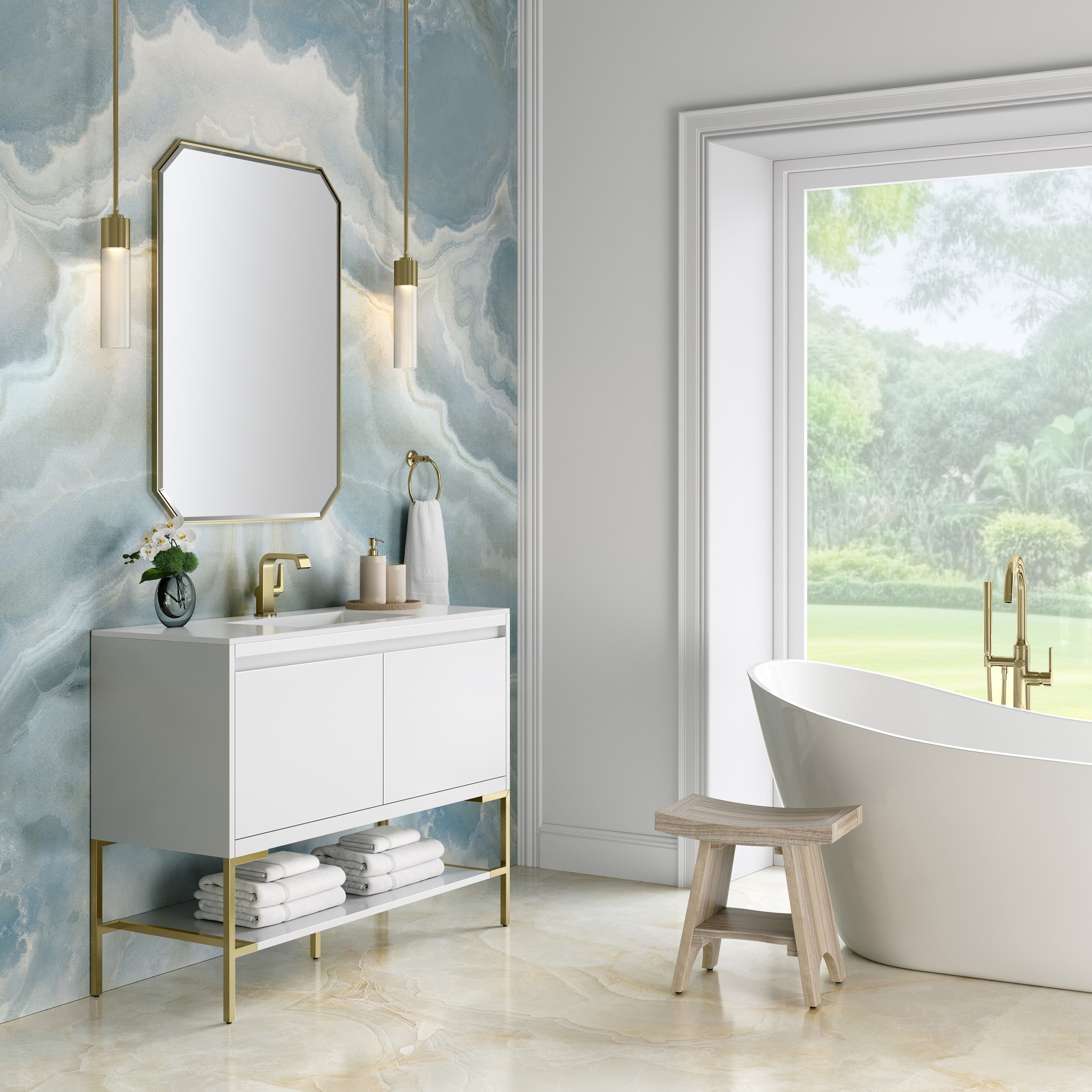 Glossy White / Champagne Brass / Glossy White - 1 Faucet Hole