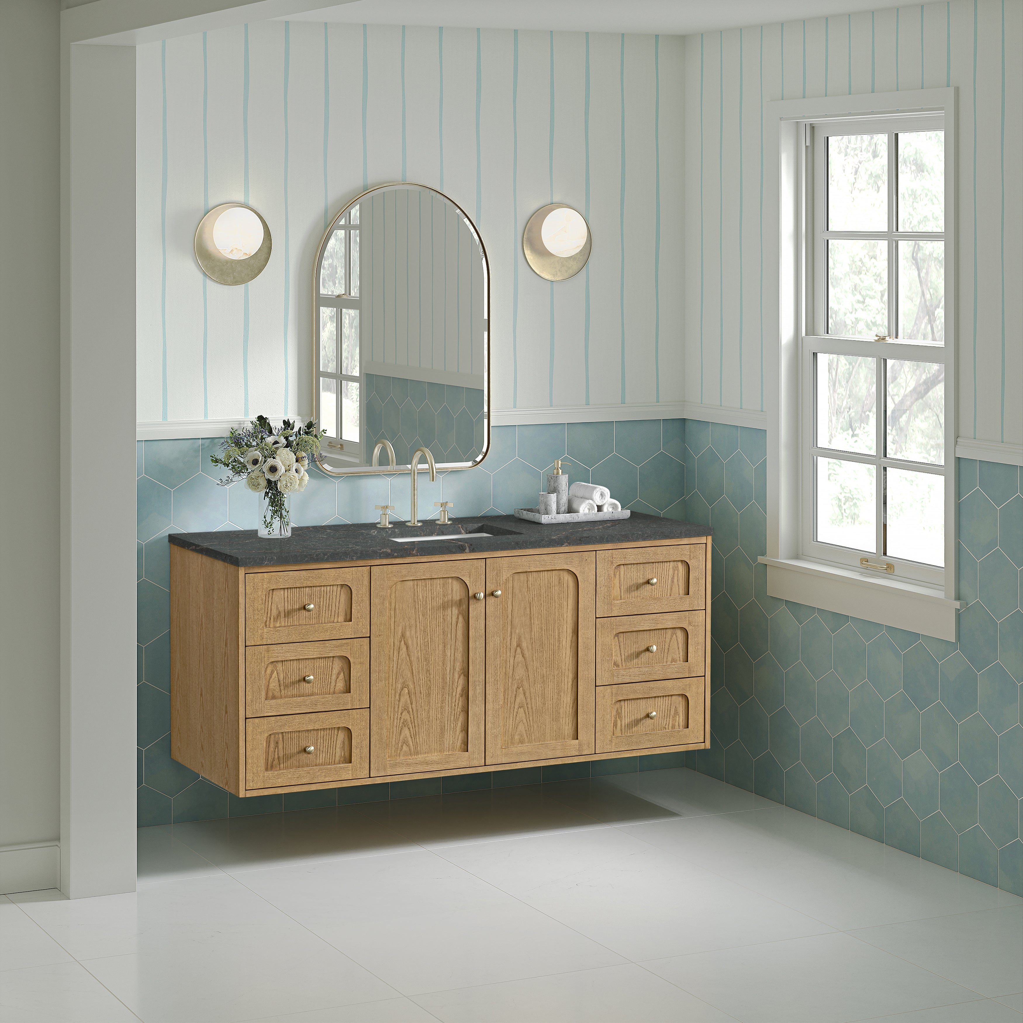 Light Natural Oak / Parisien Bleu - 3 Faucet Holes