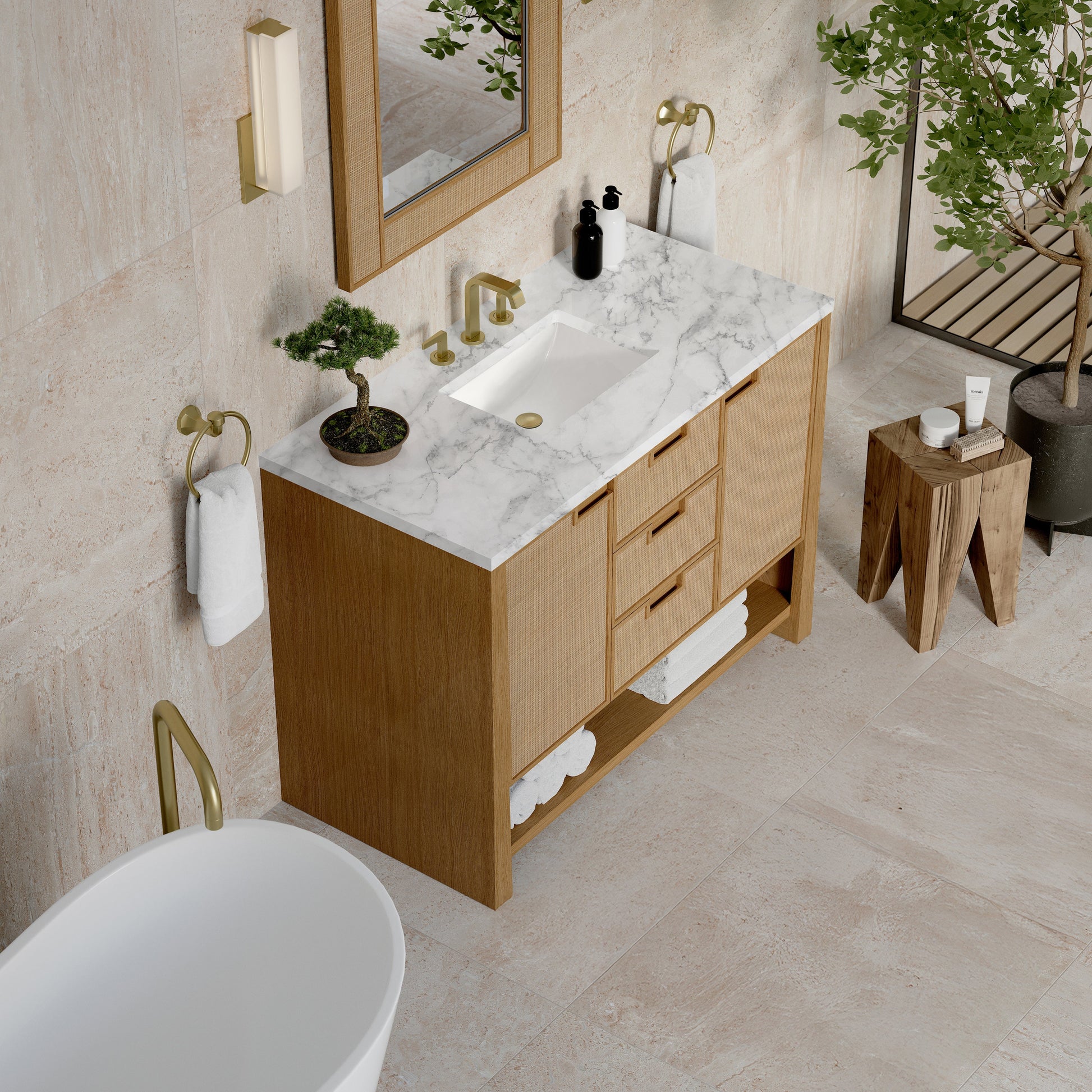 Seaside Oak / Carrara White - 3 Faucet Holes