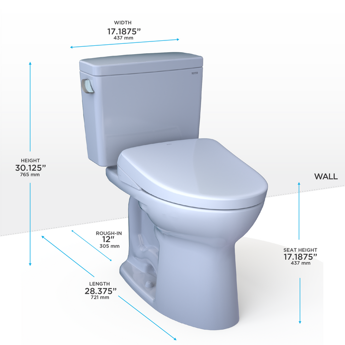 Toto Drake Washlet+ Two Piece Elongated 1.28 GPF Universal Height Tornado Flush Toilet with S7A Contemporary Bidet Seat