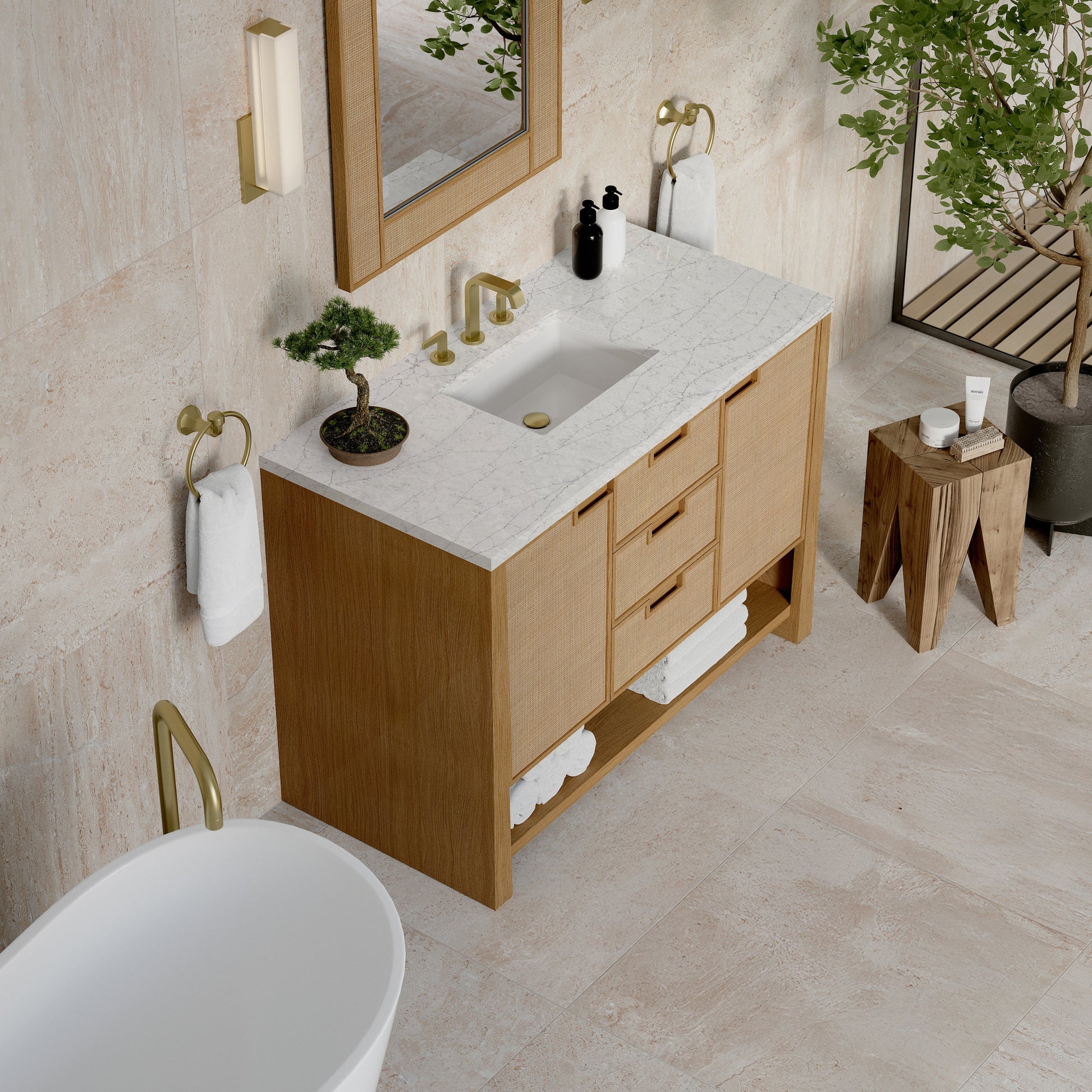 Seaside Oak / Eternal Jasmine Pearl - 3 Faucet Holes