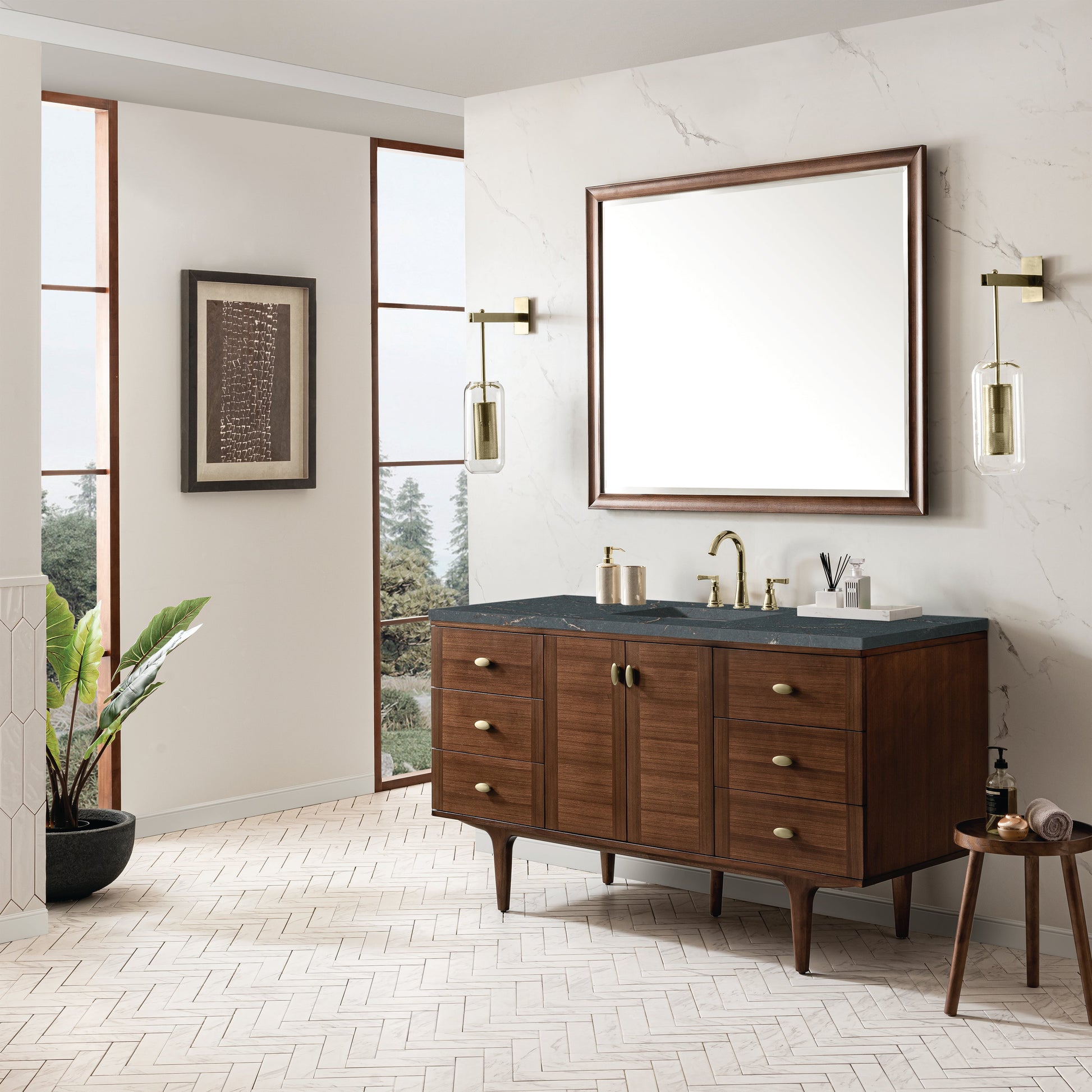 Mid-Century Walnut / Parisien Bleu - 3 Faucet Holes