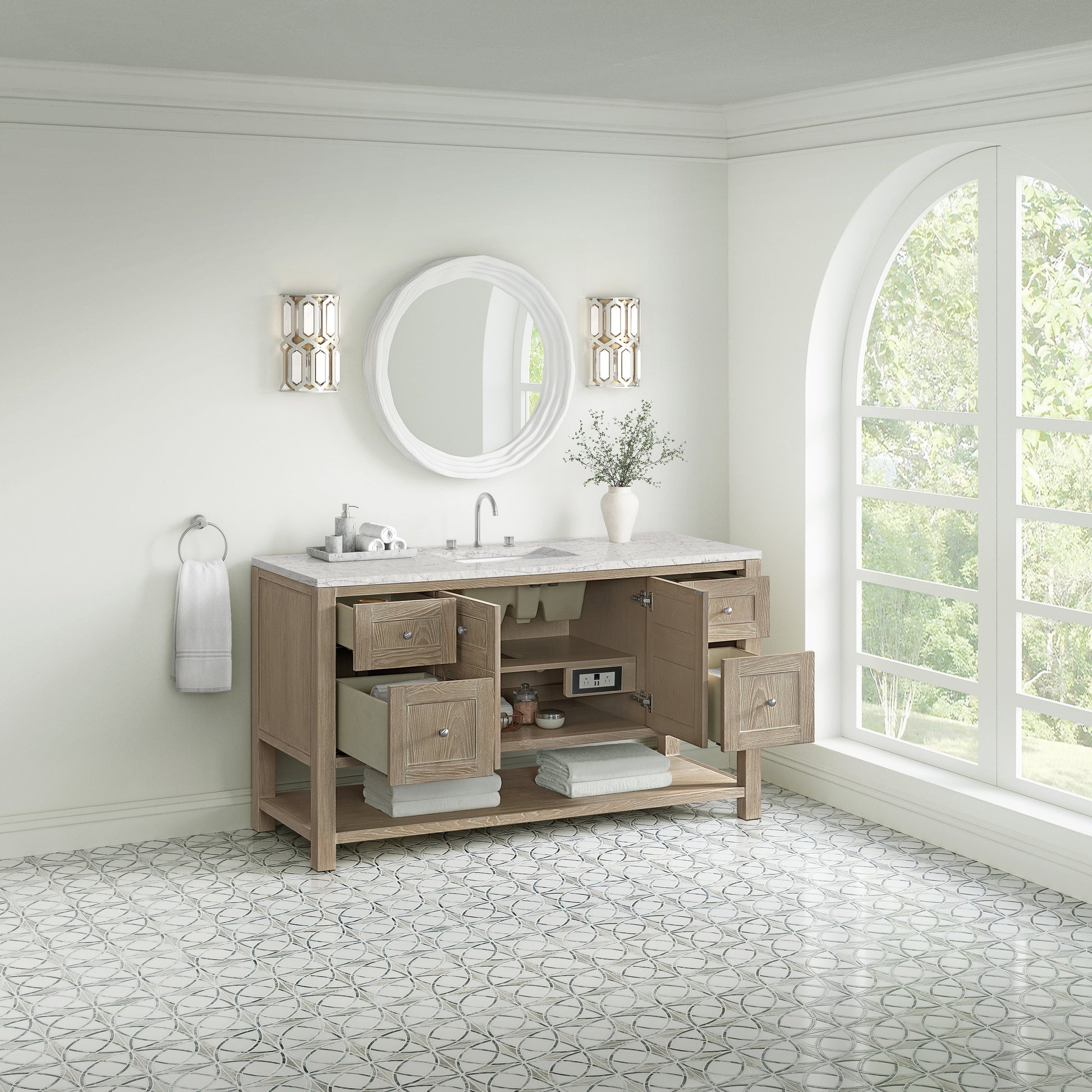 Whitewashed Oak / Eternal Jasmine Pearl - 3 Faucet Holes