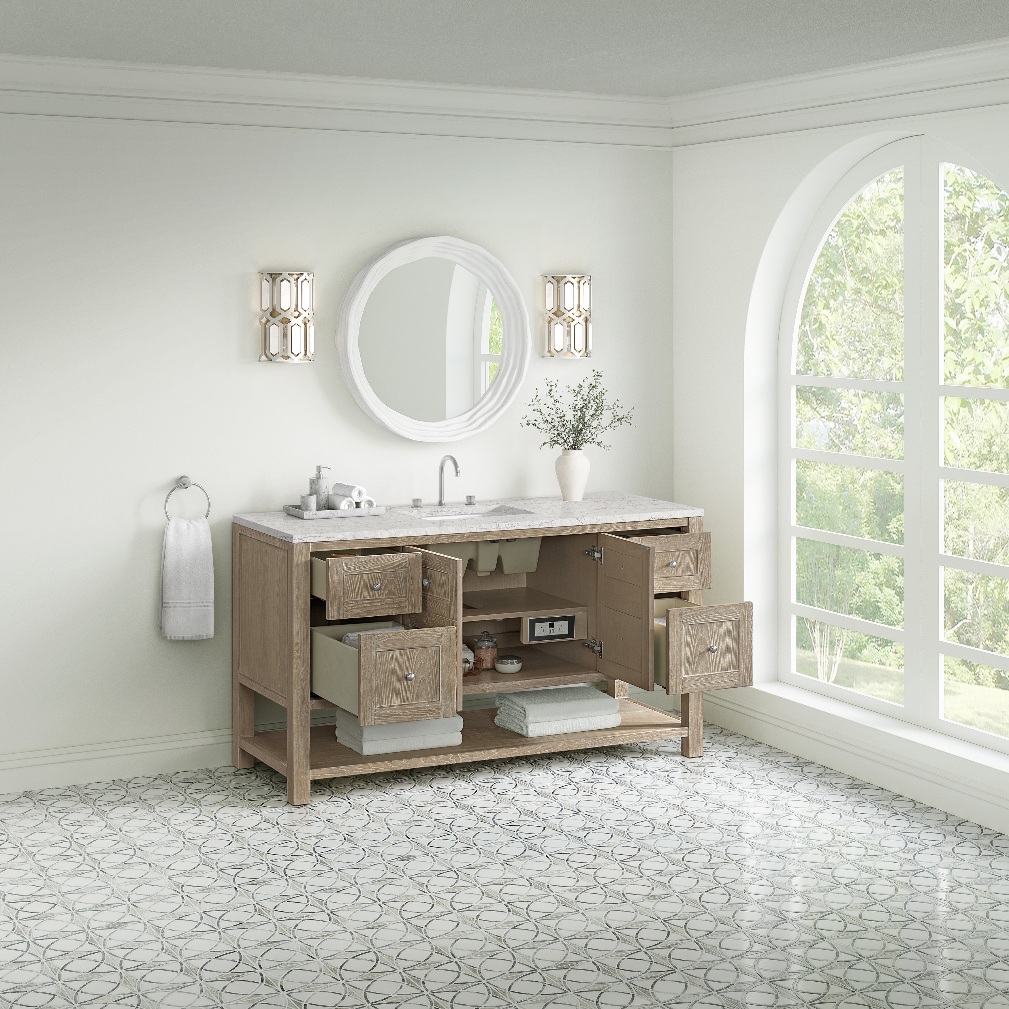 Whitewashed Oak / Eternal Jasmine Pearl - 3 Faucet Holes