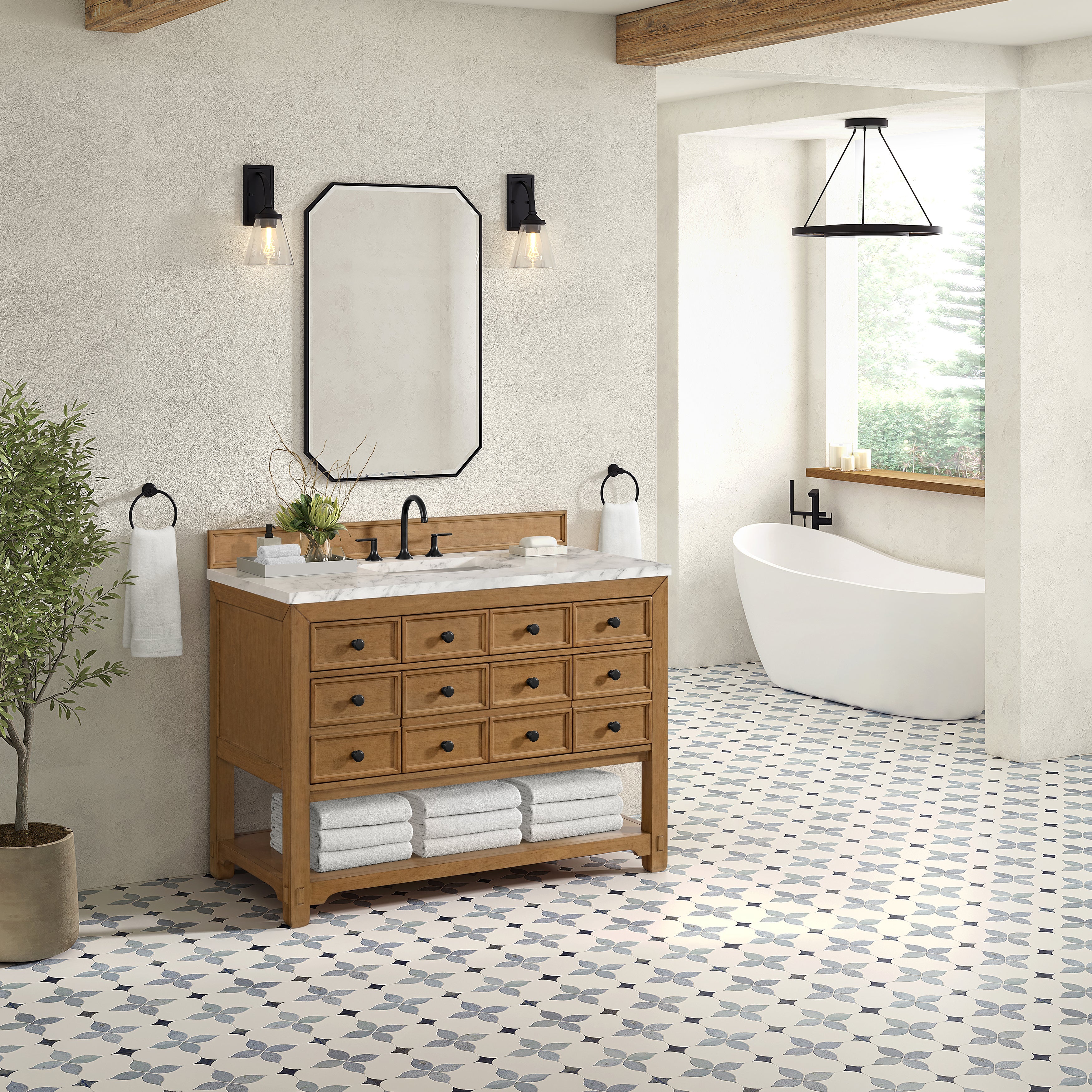 Amber Birch / Carrara White - 3 Faucet Holes