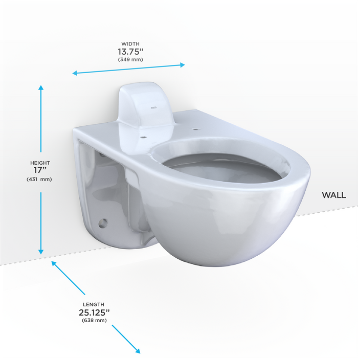 Toto Tornado Flush Commercial Flushometer Wall Mounted Toilet - Elongated