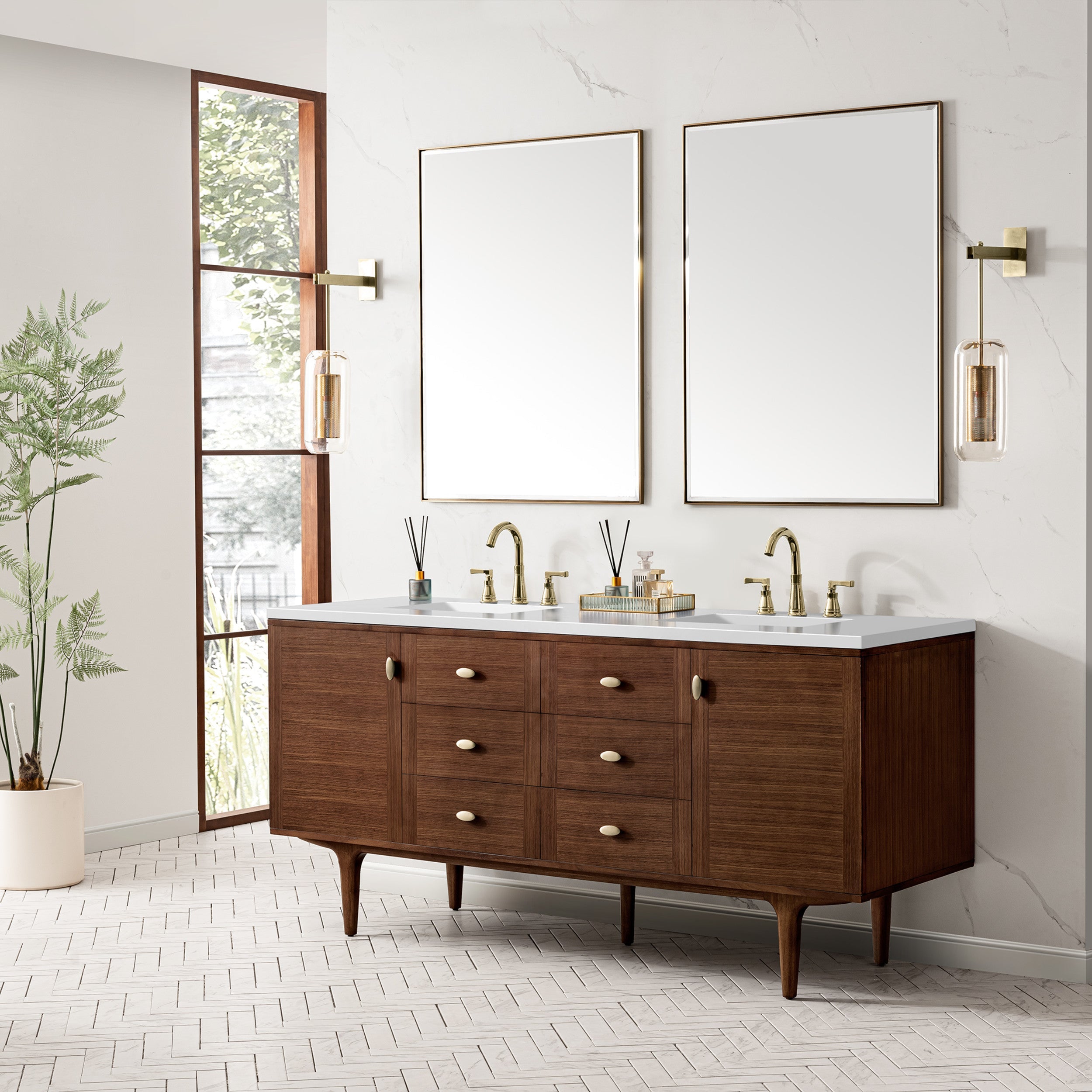 Mid-Century Walnut / White Zeus - 3 Faucet Holes