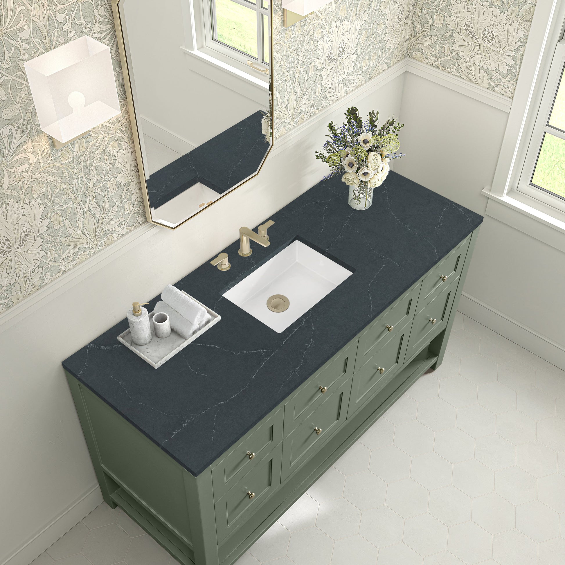 Smokey Celadon / Charcoal Soapstone - 3 Faucet Holes