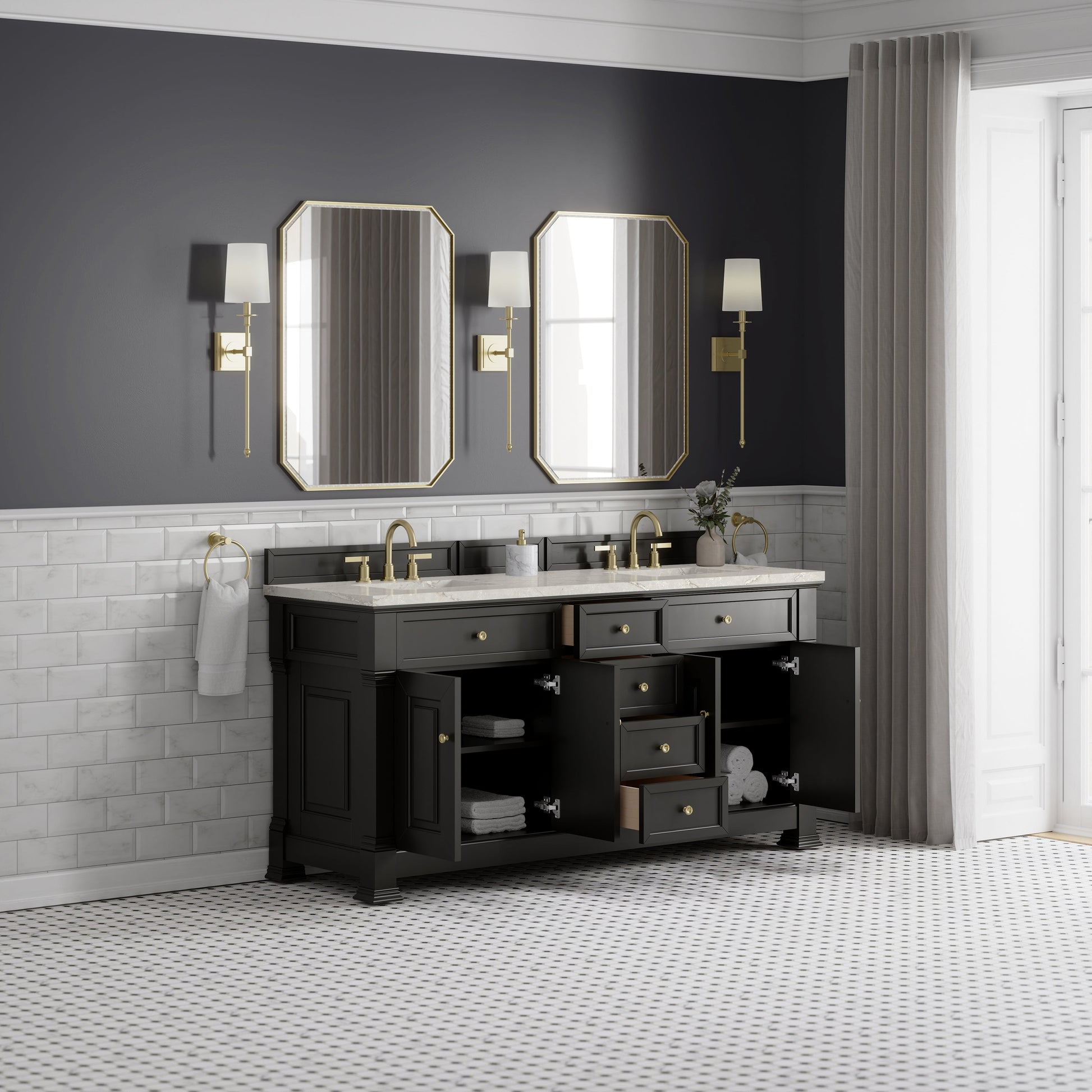 Black Onyx / Victorian Silver - 3 Faucet Holes