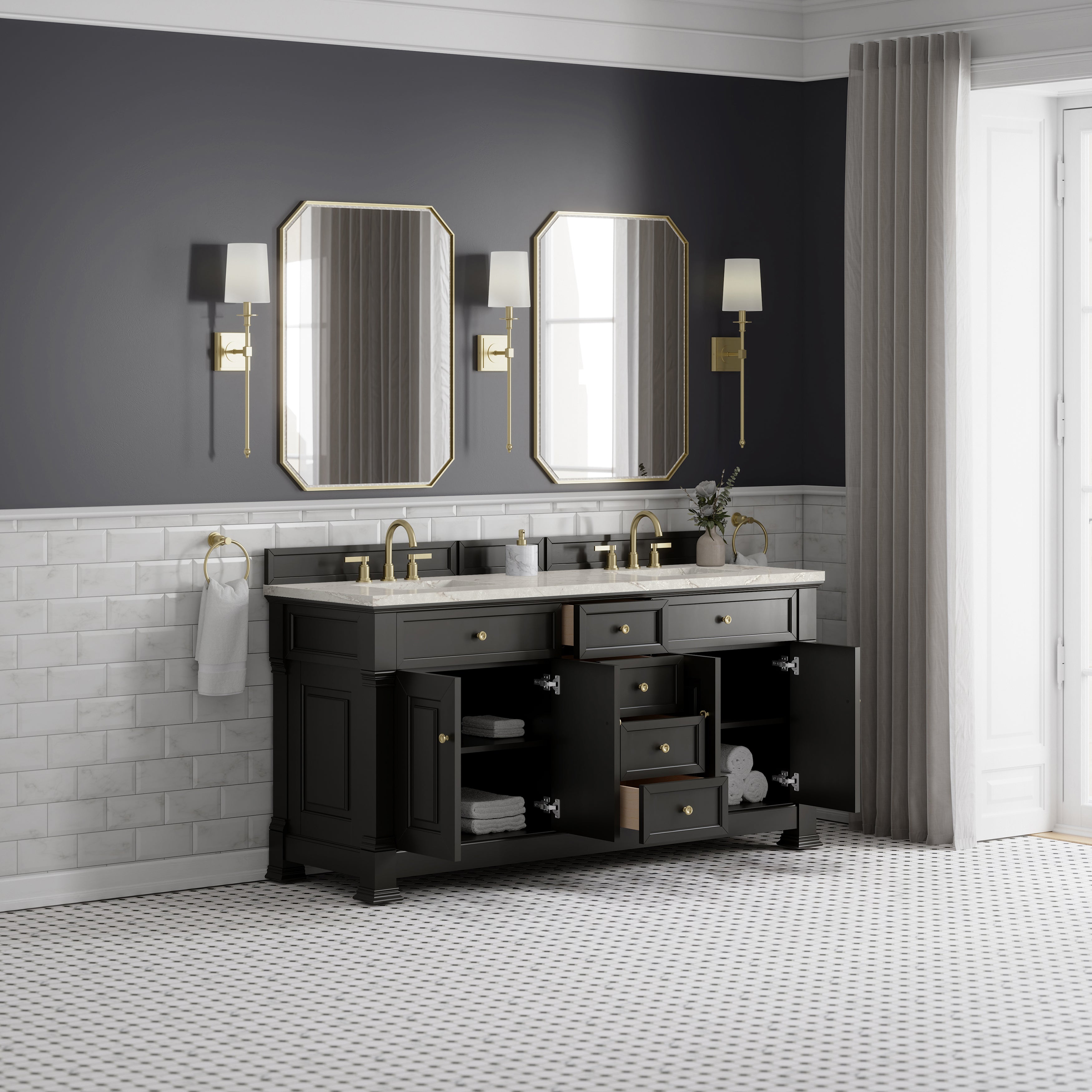 Black Onyx / Victorian Silver - 3 Faucet Holes