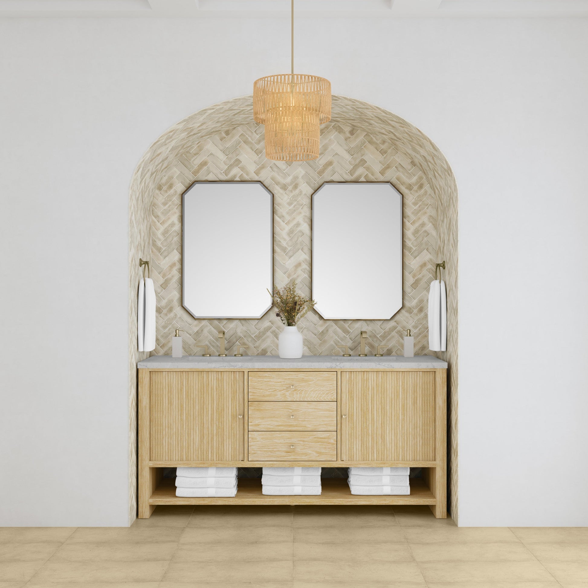 Sunwashed Oak / Eternal Jasmine Pearl - 3 Faucet Holes