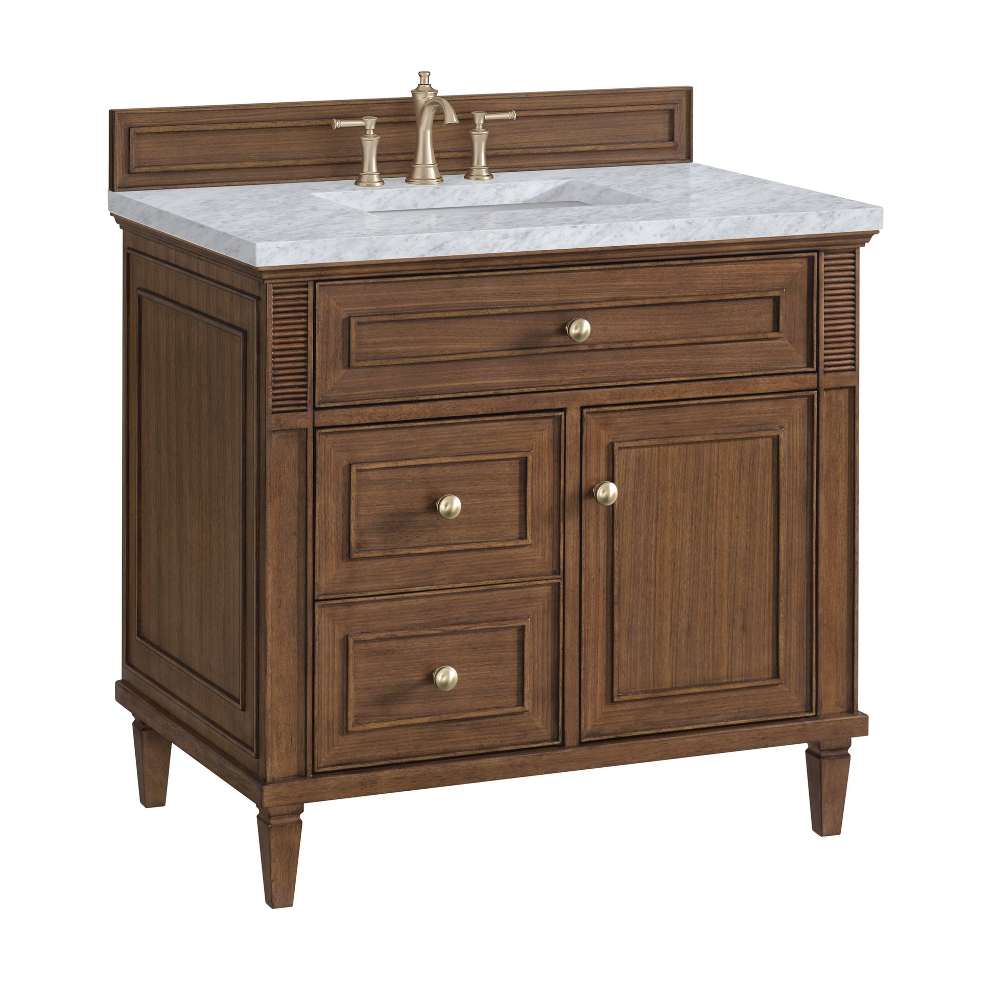 Mid-Century Walnut / Carrara White - 3 Faucet Holes