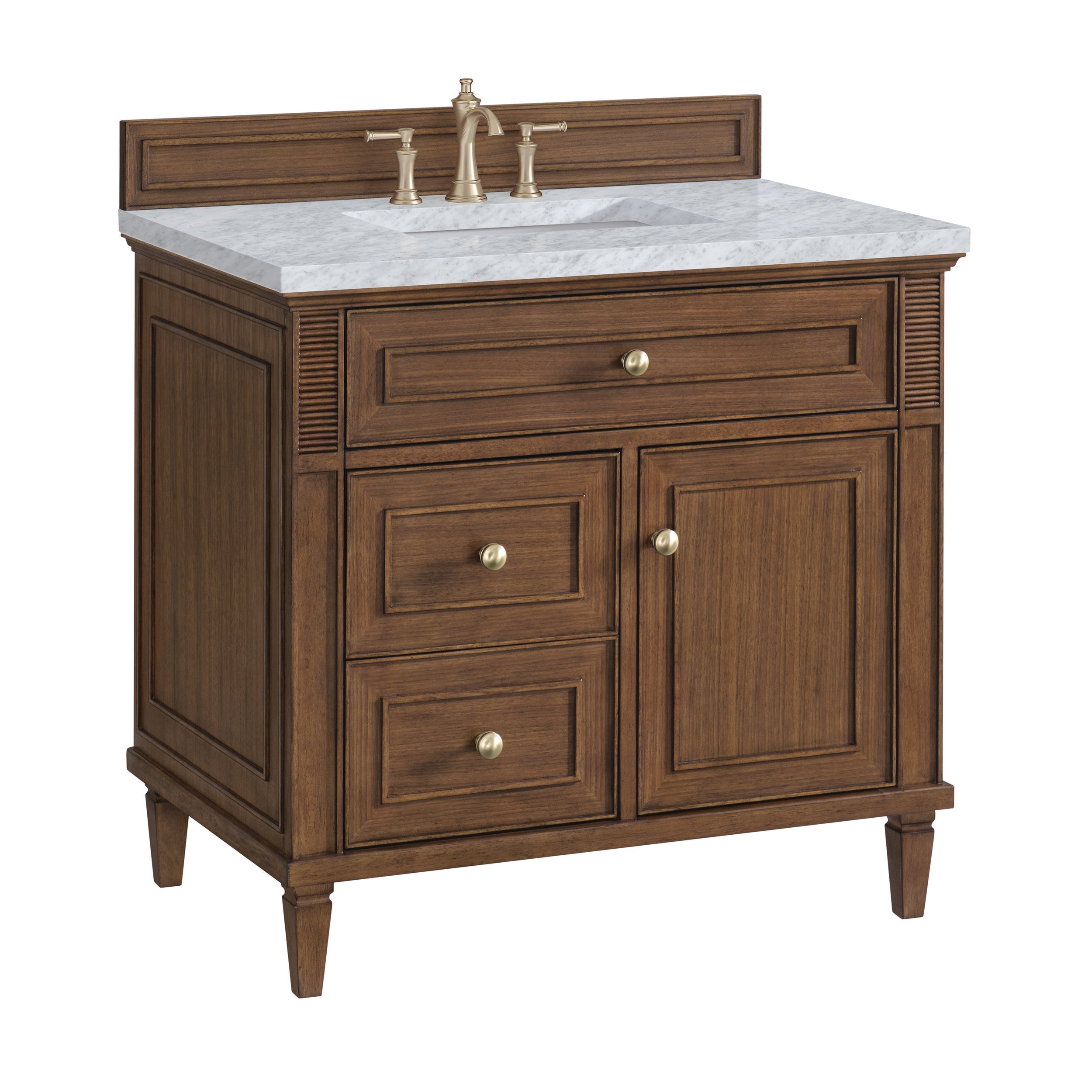 Mid-Century Walnut / Carrara White - 3 Faucet Holes