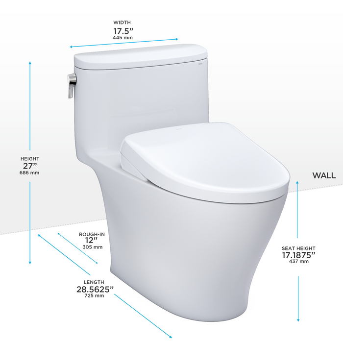 Toto Washlet+ Nexus One Piece Elongated 1.28 GPF Toilet with S7A Contemporary Bidet Seat