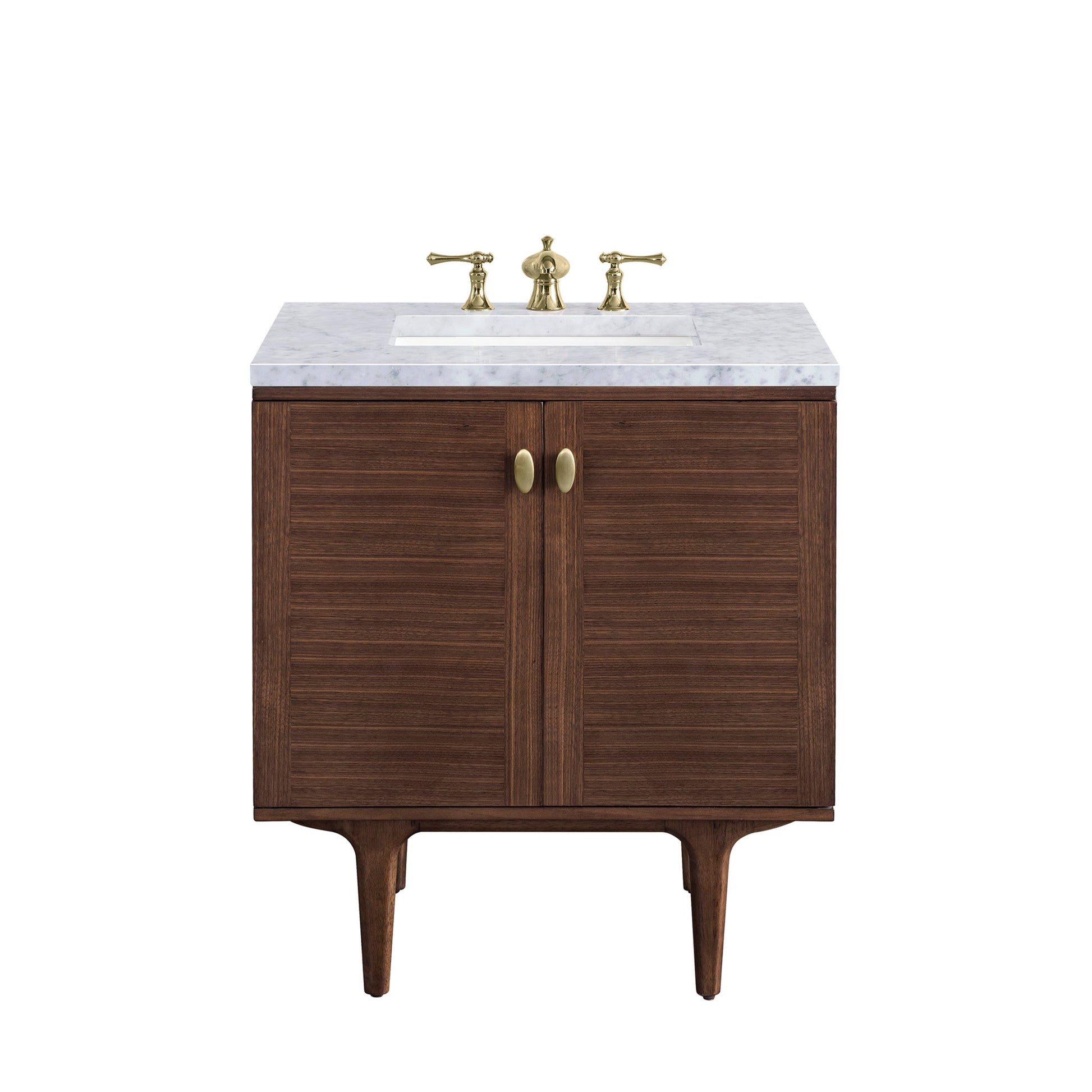 Mid-Century Walnut / Carrara White - 3 Faucet Holes