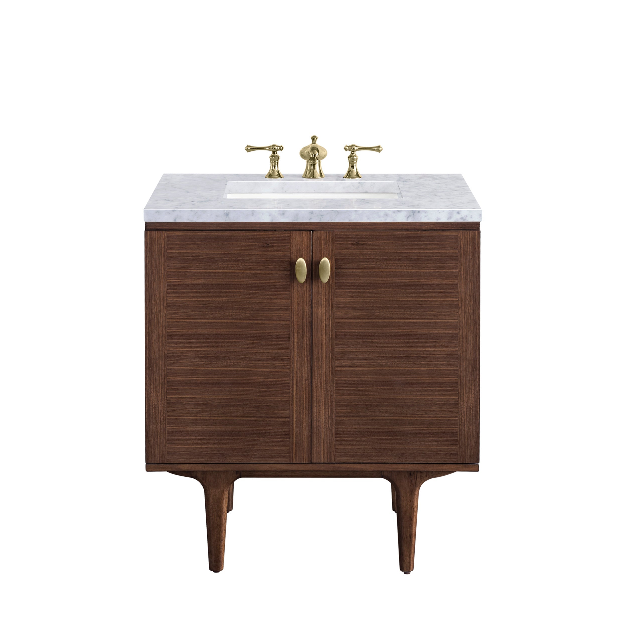 Mid-Century Walnut / Carrara White - 3 Faucet Holes