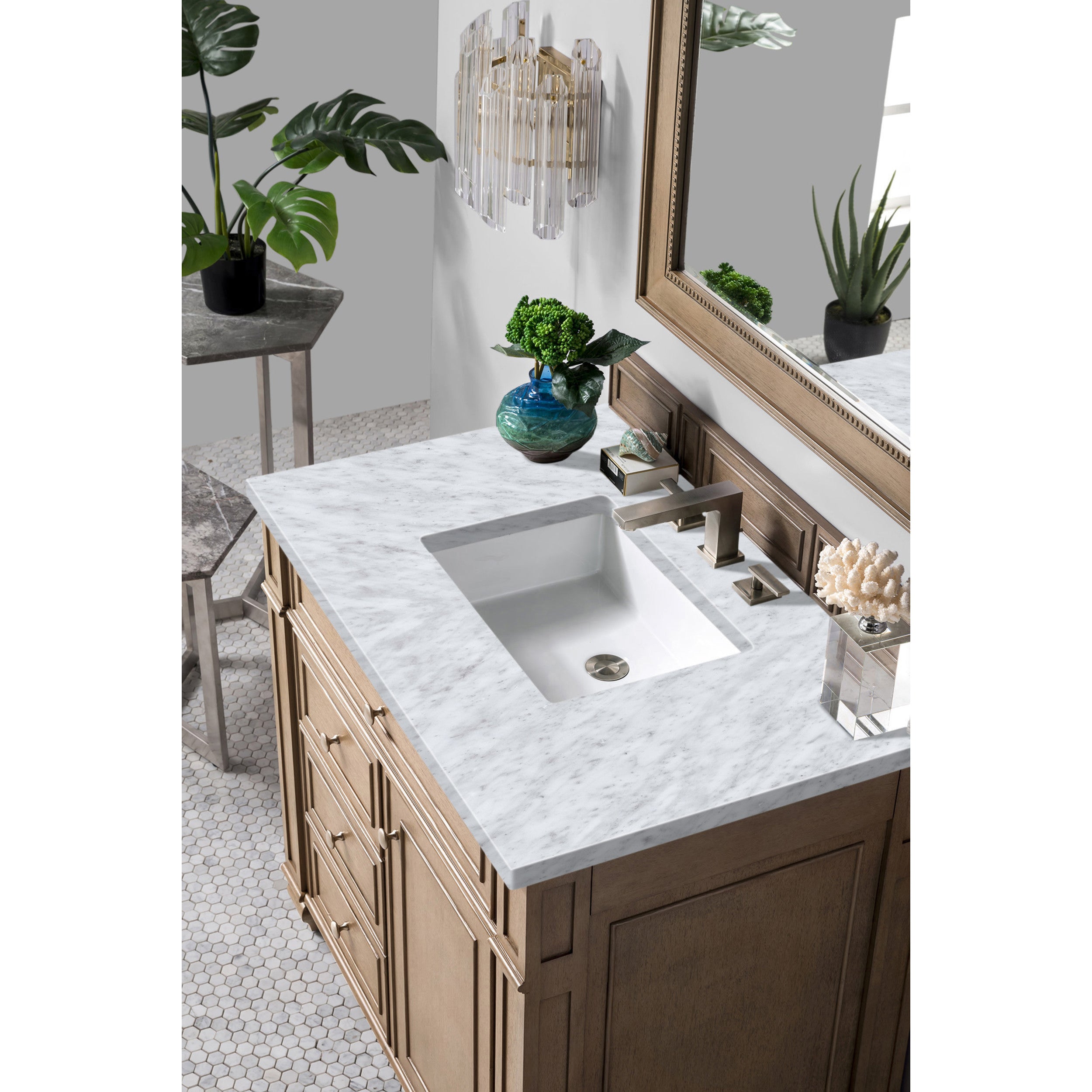 Whitewashed Walnut / Carrara White - 3 Faucet Holes