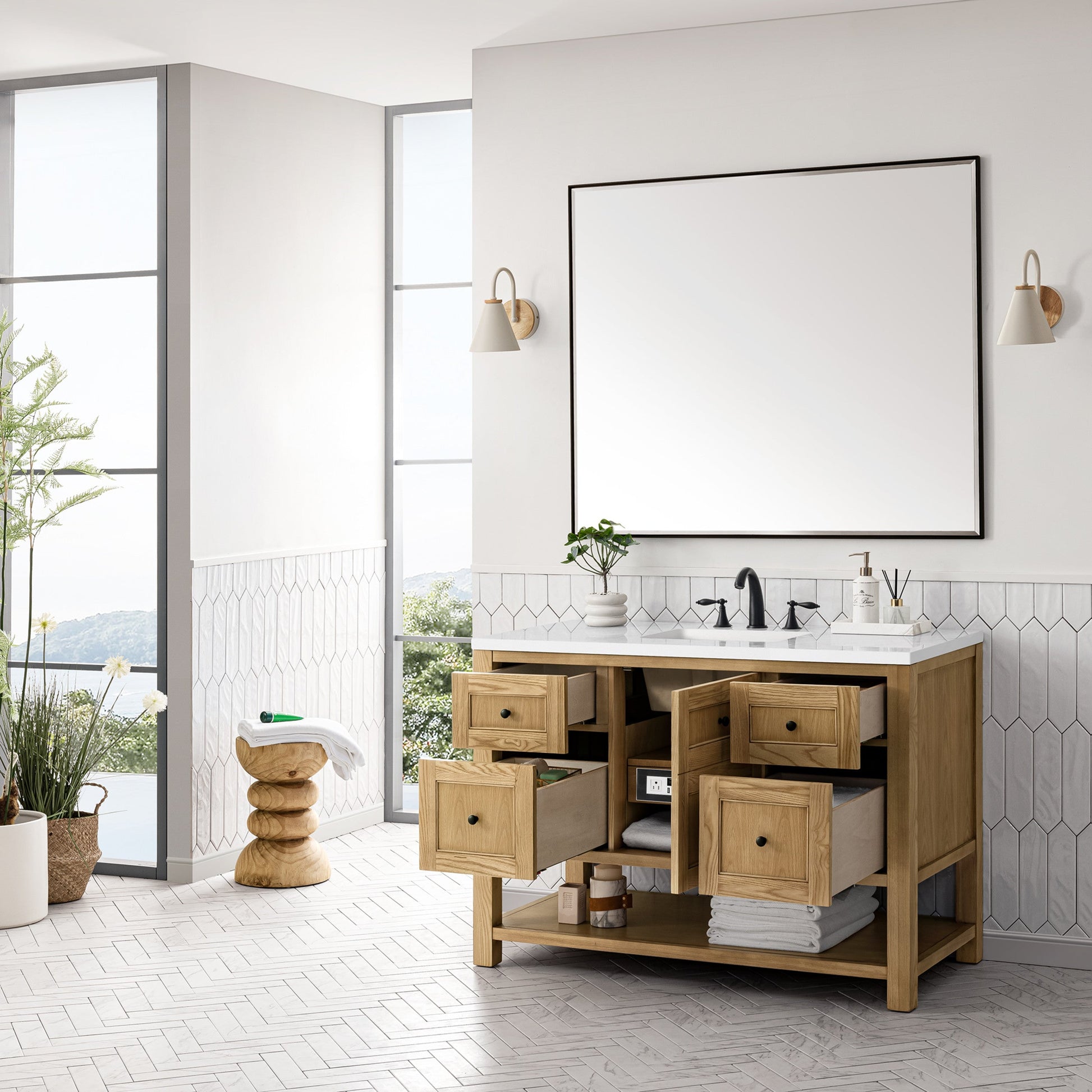 Light Natural Oak / White Zeus - 3 Faucet Holes