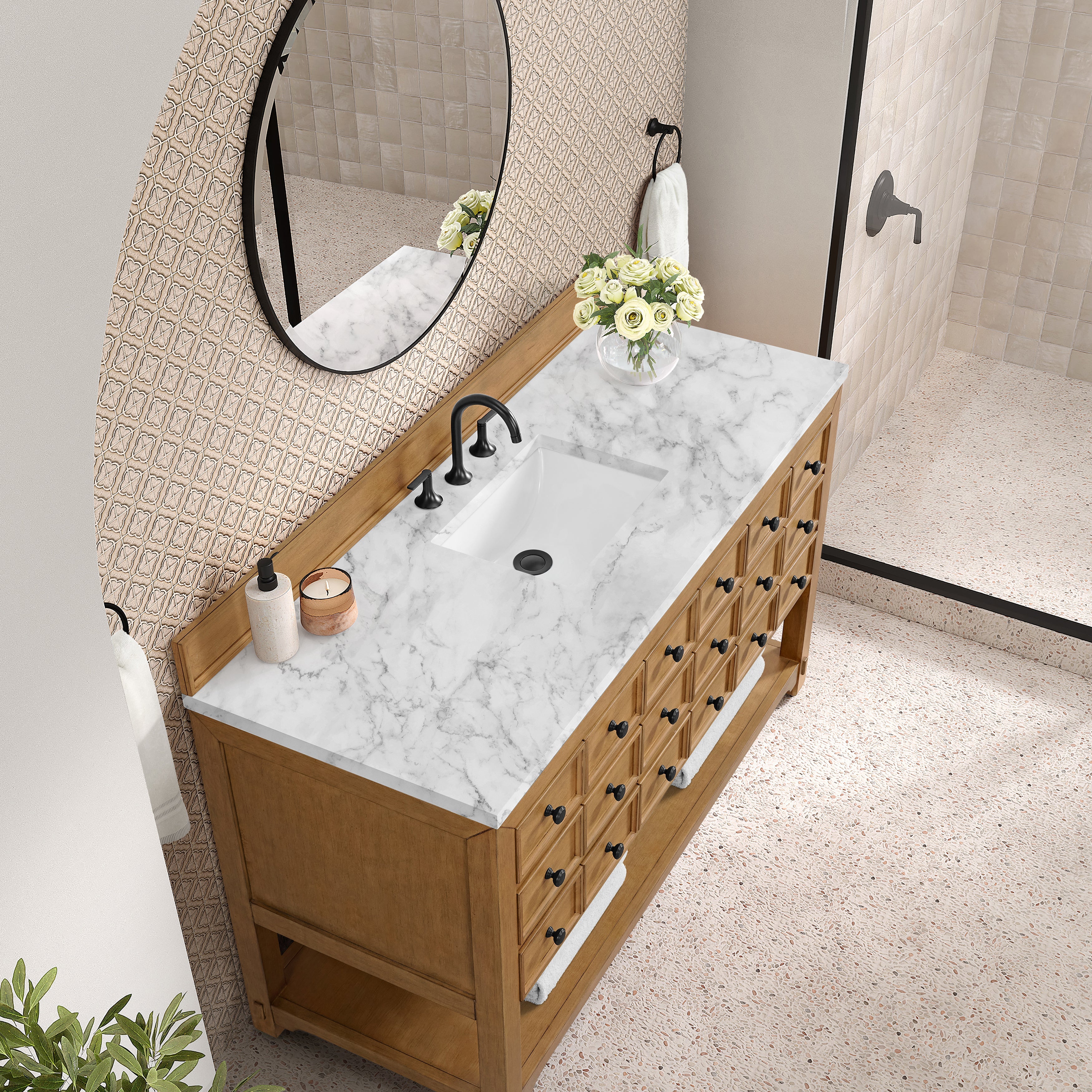 Amber Birch / Carrara White - 3 Faucet Holes