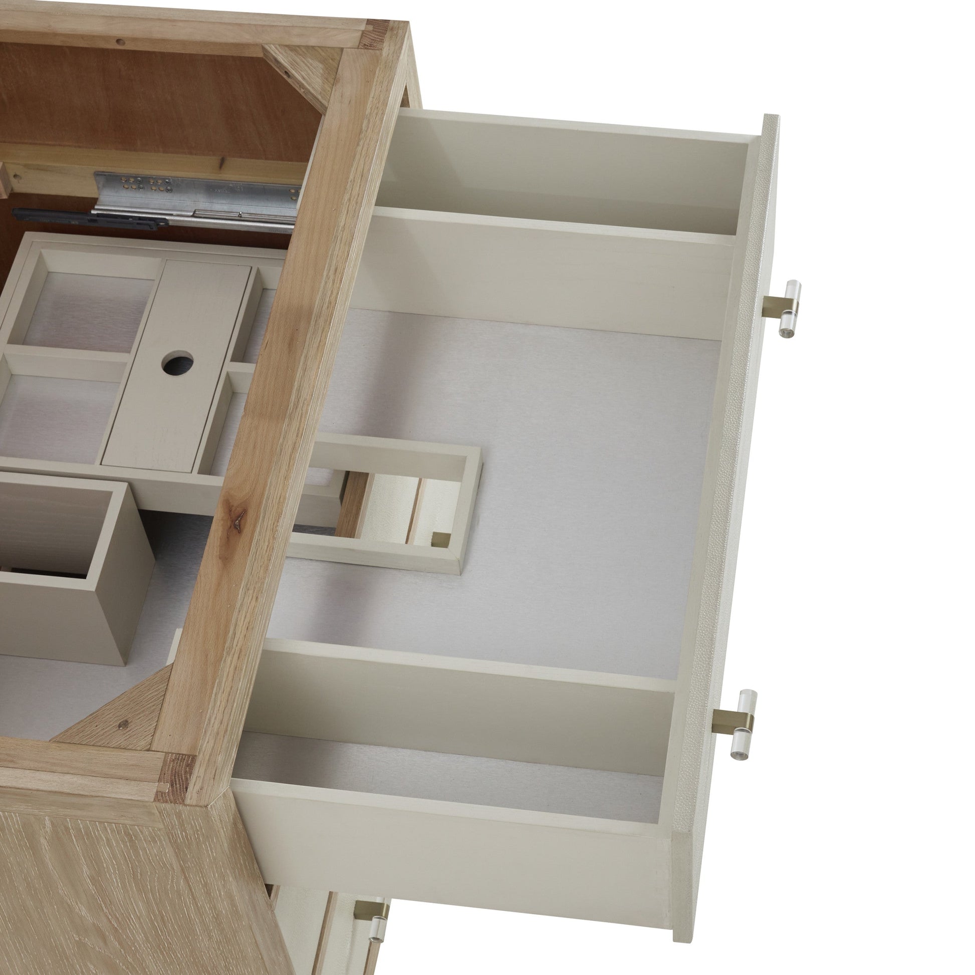 Sunwashed Oak with Embossed Shagreen Drawer Fronts / White Zeus - 3 Faucet Holes